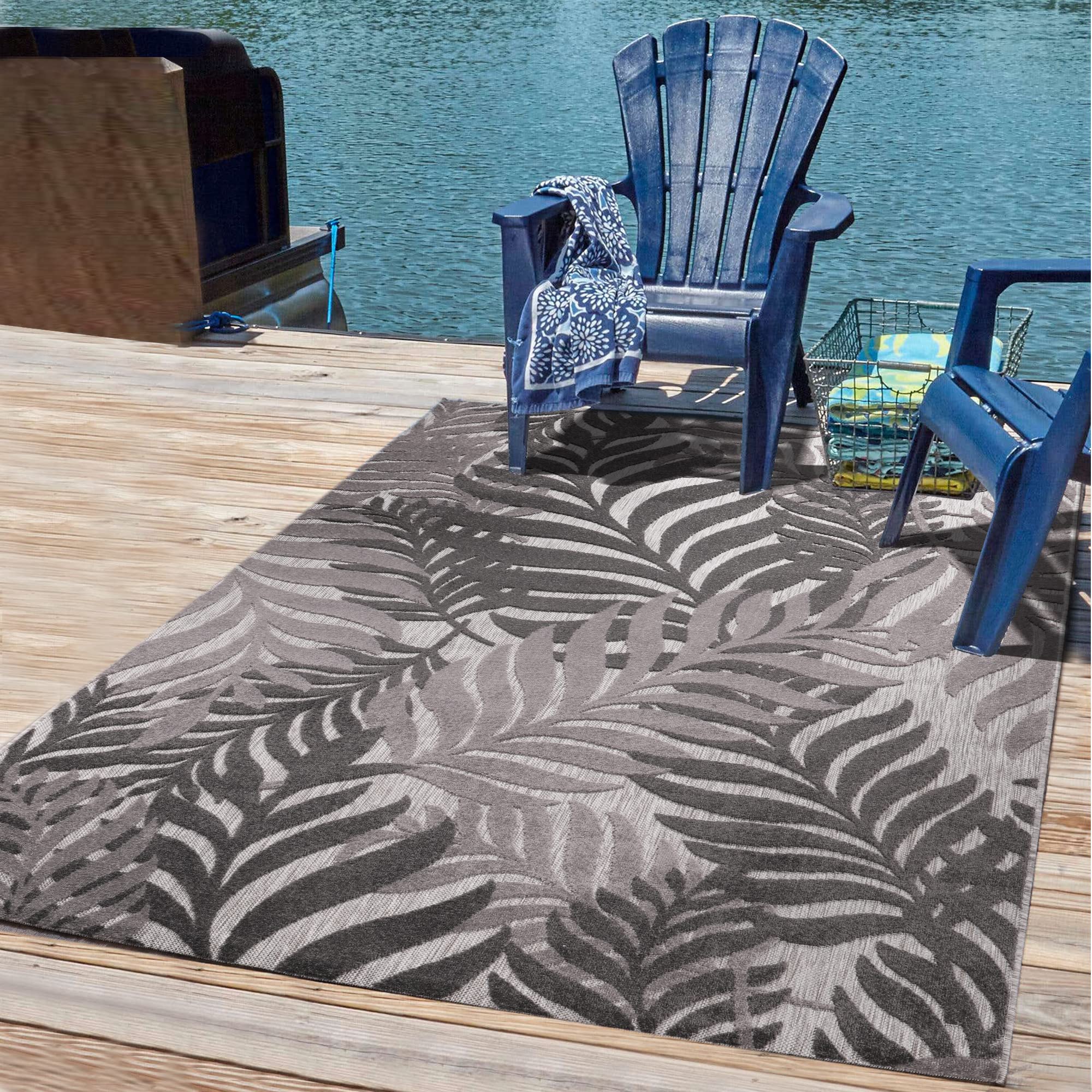 SANAT Outdoor Teppich Wetterfest - Outdoorteppiche für den Innen und Außenbereich, Balkon Teppich Wasserabweisend, Strapazierfähige Teppiche für Terrasse Garten und Wohnzimmer, Grau 200 x 290 cm