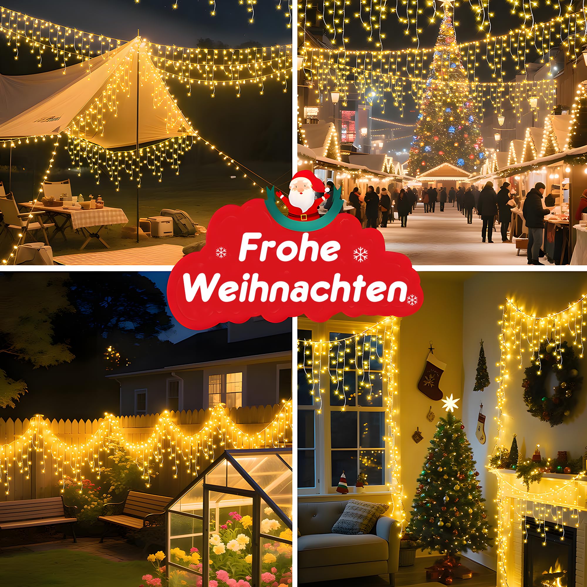 BLOFUN Lichterkette Außen 20M 720 LEDs, Eisregen Weihnachtsbeleuchtung IP65 Wasserdicht mit Timer & 8 Modi, Warmweiß für Weihnachtsbaum & Deko-Warmweiß