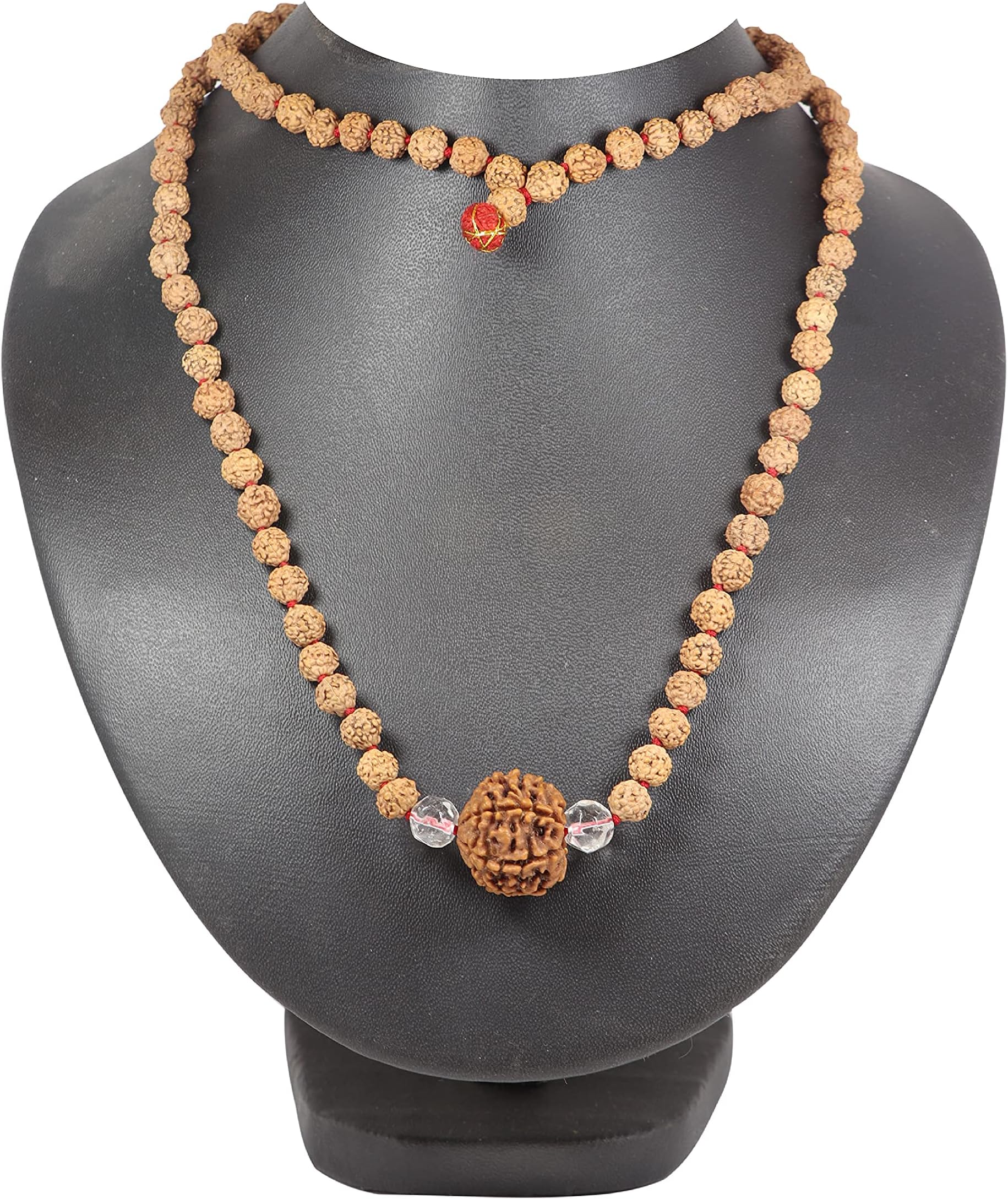 SHIVARATNA 7 Mukhi Rudraksha (Nepal) Mala, 109 Beads + 2 Sphatik, Hand Picked Premium Quality, Brown, Round, Medium, Strong Thread & Knots, Certificate of Authenticity