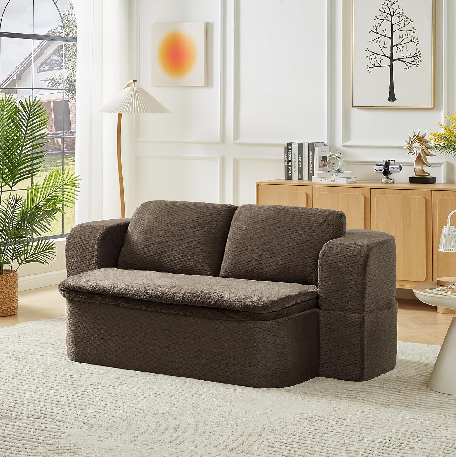 Eafurn 75" Convertible Floor Sofa Bed Folding Boneless Couches for Living Room, Plush Corduroy Foldable Loveseat Floor Sleeper Comfy Mattress Lounge with Blanket and 2 Pillows | High Rebound Foam, Non-slip, No Assembly Required