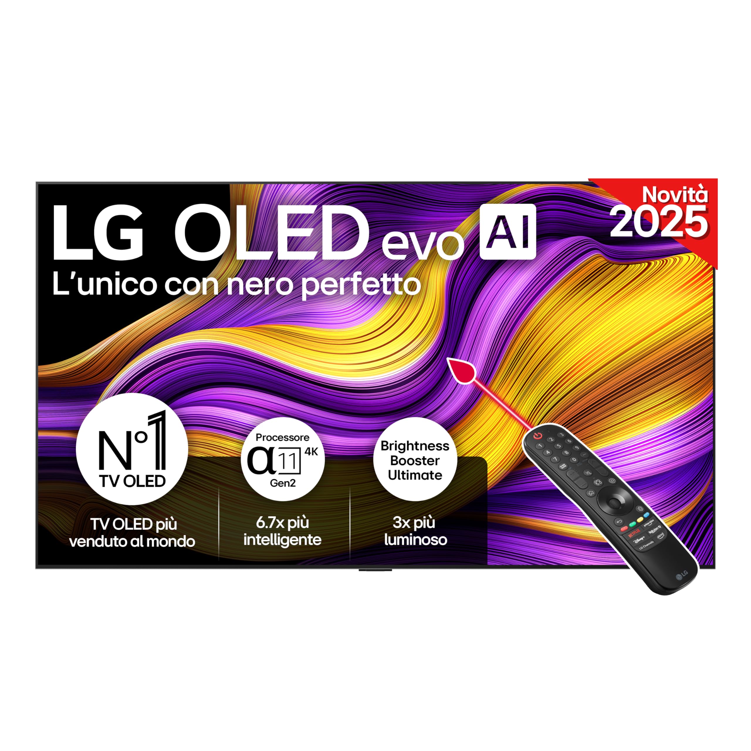 LG OLED evo AI G5 TV 77 pollici, Smart TV 4K, Staffa a muro inclusa, Processore α11 Gen2, Brightness Booster Ultimate, webOS con AI, Dolby Vision e Atmos, VRR e GSYNC 4K@165Hz, OLED77G54LW 2025