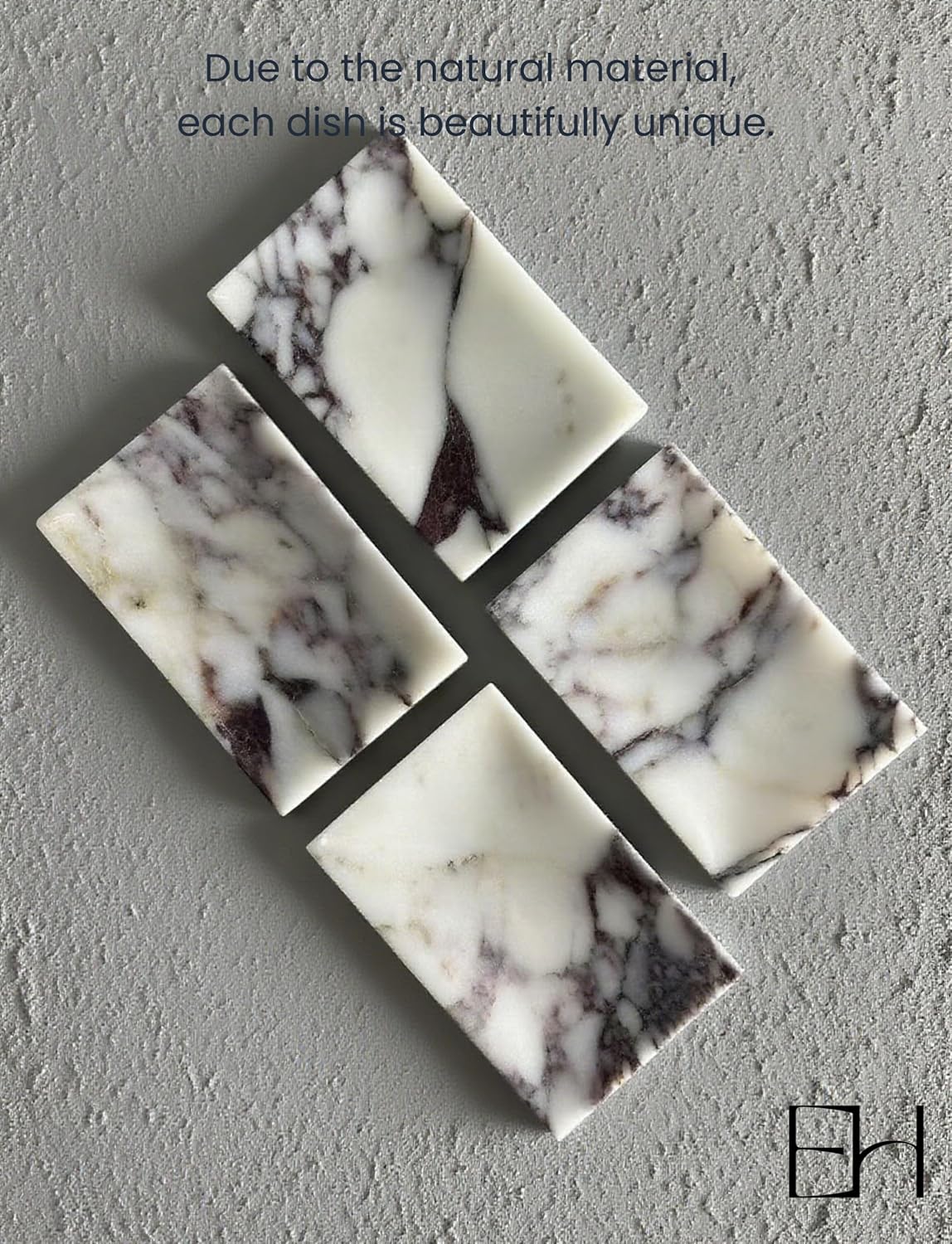 Natural Marble Soap Dish for Shower with Silicone Non-Slip Feet, Stone Drying Tray, Bar Soap Saver, Holder Container for Bathroom Decor Accessories(Calacatta Viola, Rectangular)