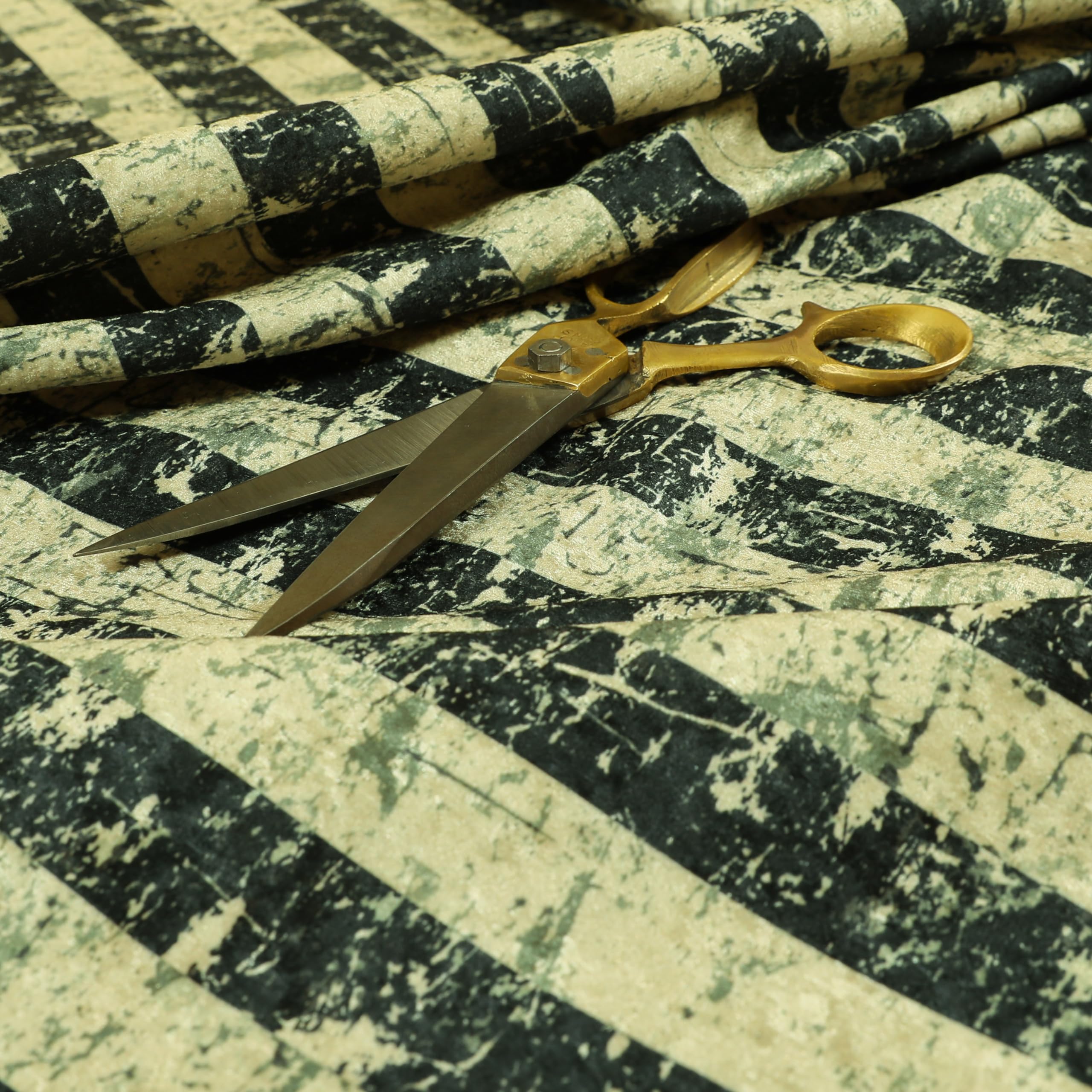 Redbrick Mill Fabrics Flame Retardant Black Beige Colour Broad Vertical Stripe Pattern Shiny Velvet Upholstery Fabrics (1 Metre)