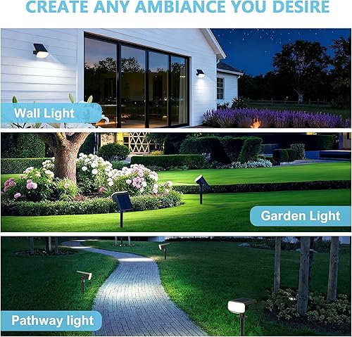 Solar Spot Lights Outdoor Waterproof IP65,4 Pack,2CCT(3000K/6500K),4 Lighting Modes Selectable, Solar Powered Yard Garden Solar Spot Lights for Outside Landscape Auto On/Off(Cool-6500K,4 Pack)