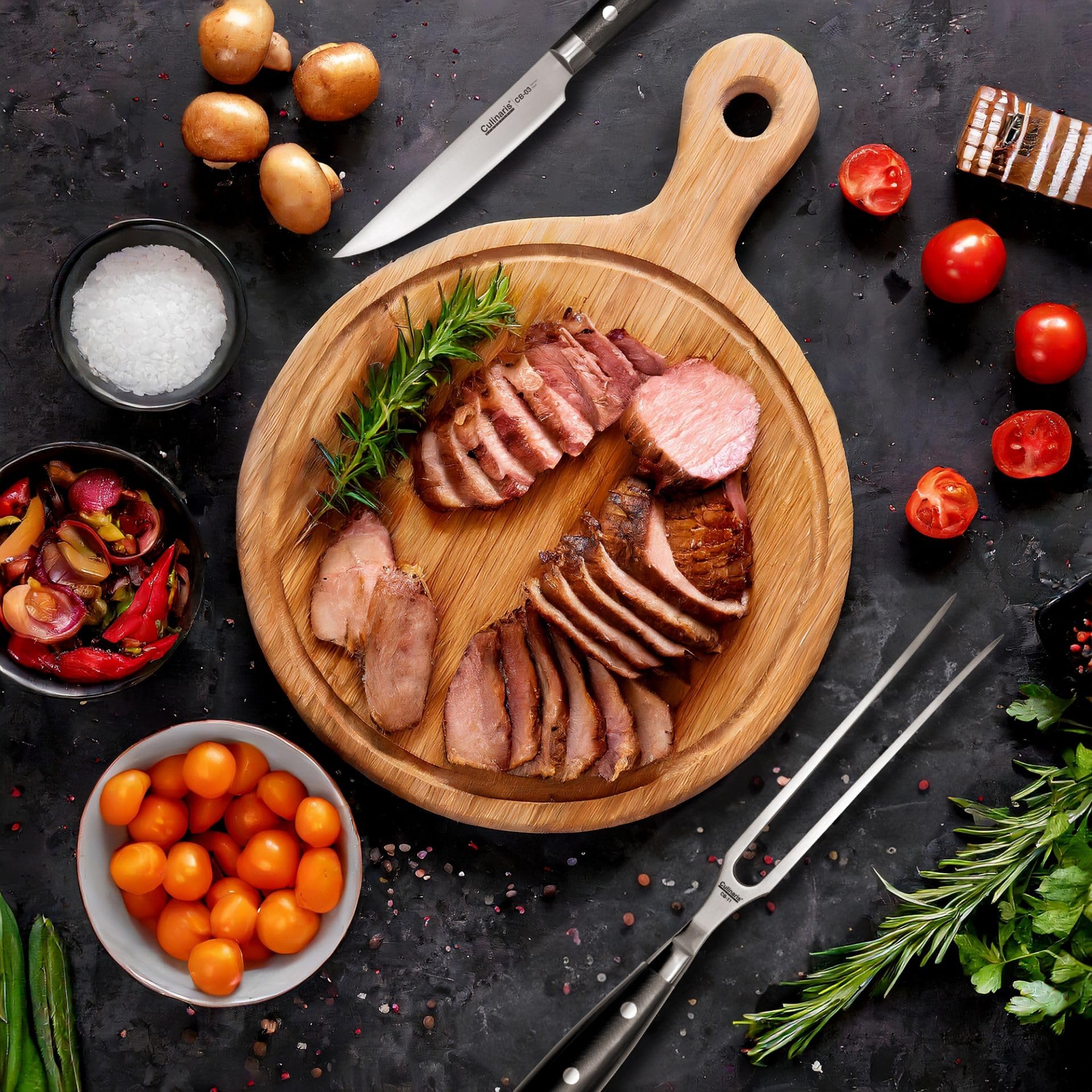 Culinaris Fleischgabel, Gabellänge 19 cm aus lebensmittelfreundlichem rostfreiem Edelstahl. Bratengabel Grillgabel mit dreifach genietetem ergonomischen Hartharz Griff