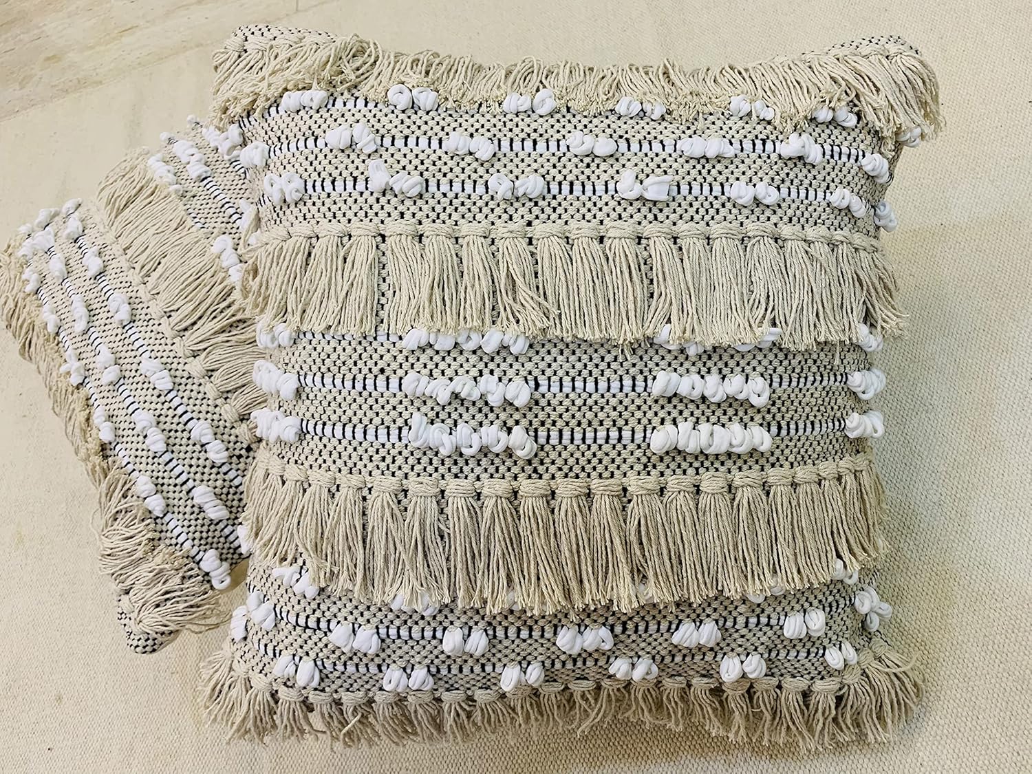 Set of 2 Boho Throw Pillow Covers for Couch, 18 x 18 Inch Textured Boho Pillow, Hand-Woven Tufted Decorative Pillows Covers Bedroom Living Room, Farmhouse