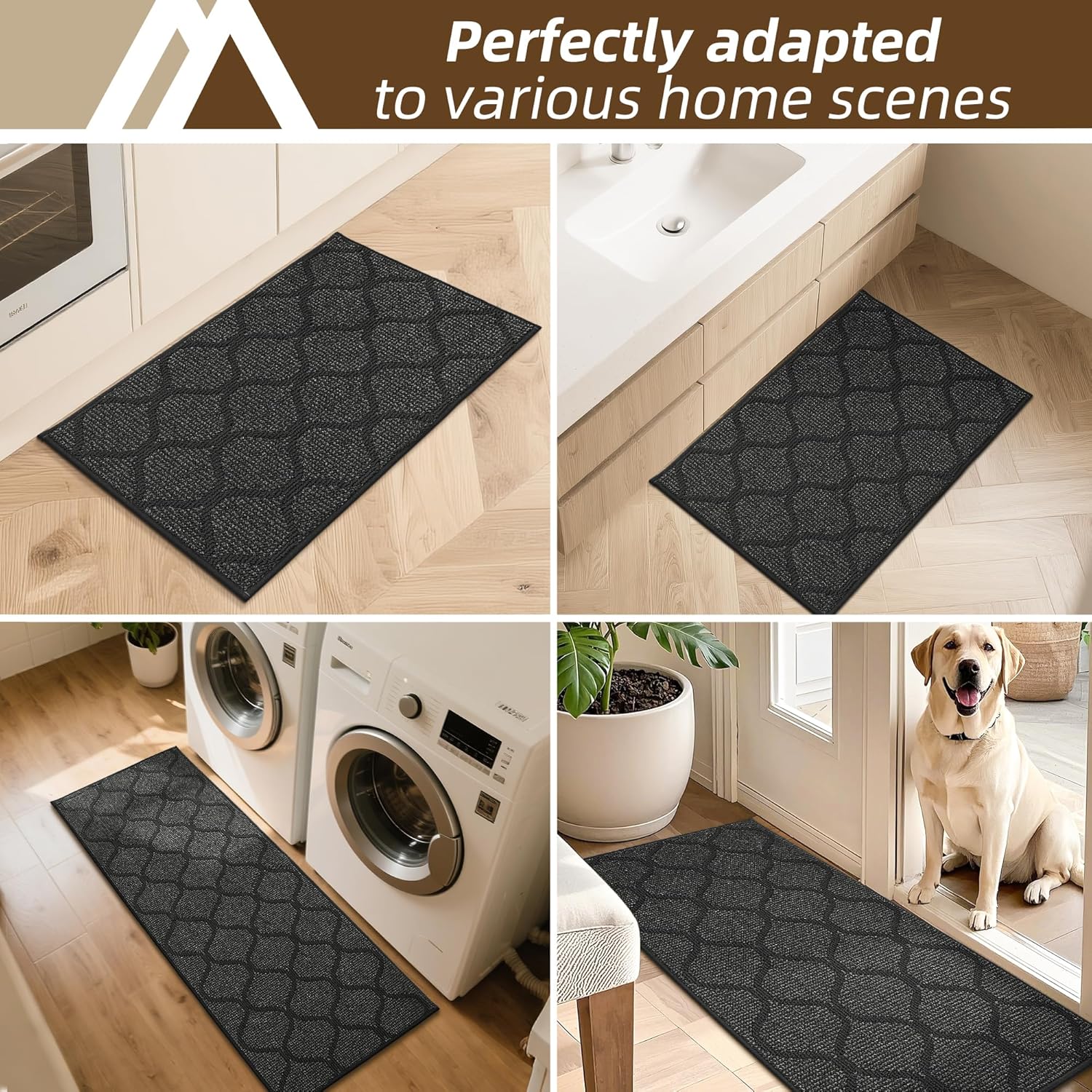 COSY HOMEER Kitchen Rug Non Slip Washable 24"x48", Absorbent Kitchen Mats for Floor, Runner Rugs for Kitchen Floor, 100% Polypropylene Kitchen Sink Rug (Dark Grey)