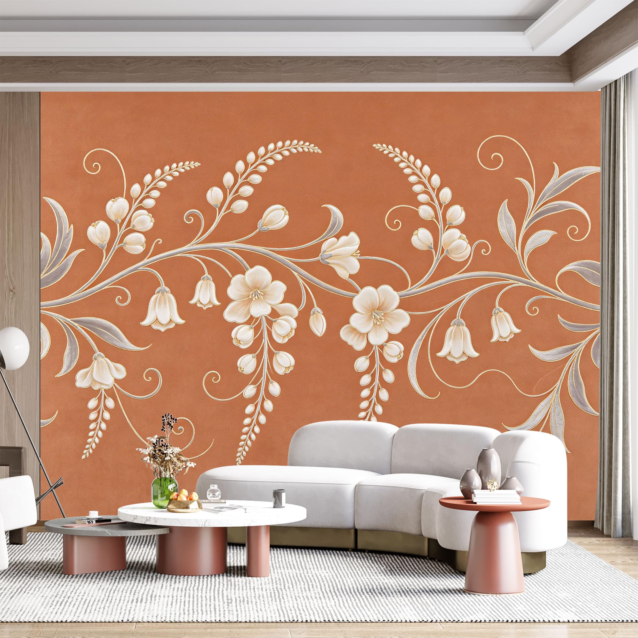 Custom Size Wall Mural Floral Botanical Swirls Watercolor Art Nouveau SelfAdhesive Wall Fabric Removable for Home Office Decor