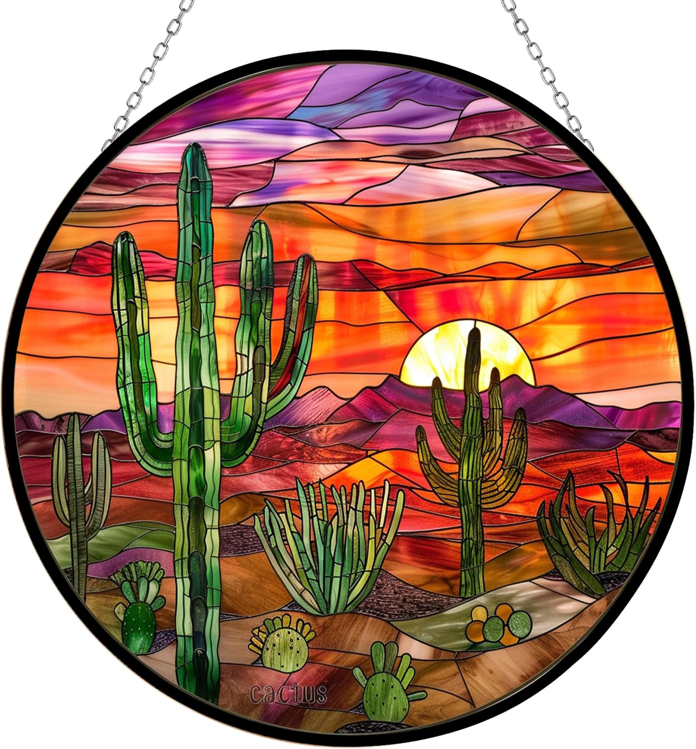 Cactus Stained Glass Suncatcher Stained Glass Window Hanging Home Decor Garden Halloween Christmas Party Wedding Housewarming Gifts
