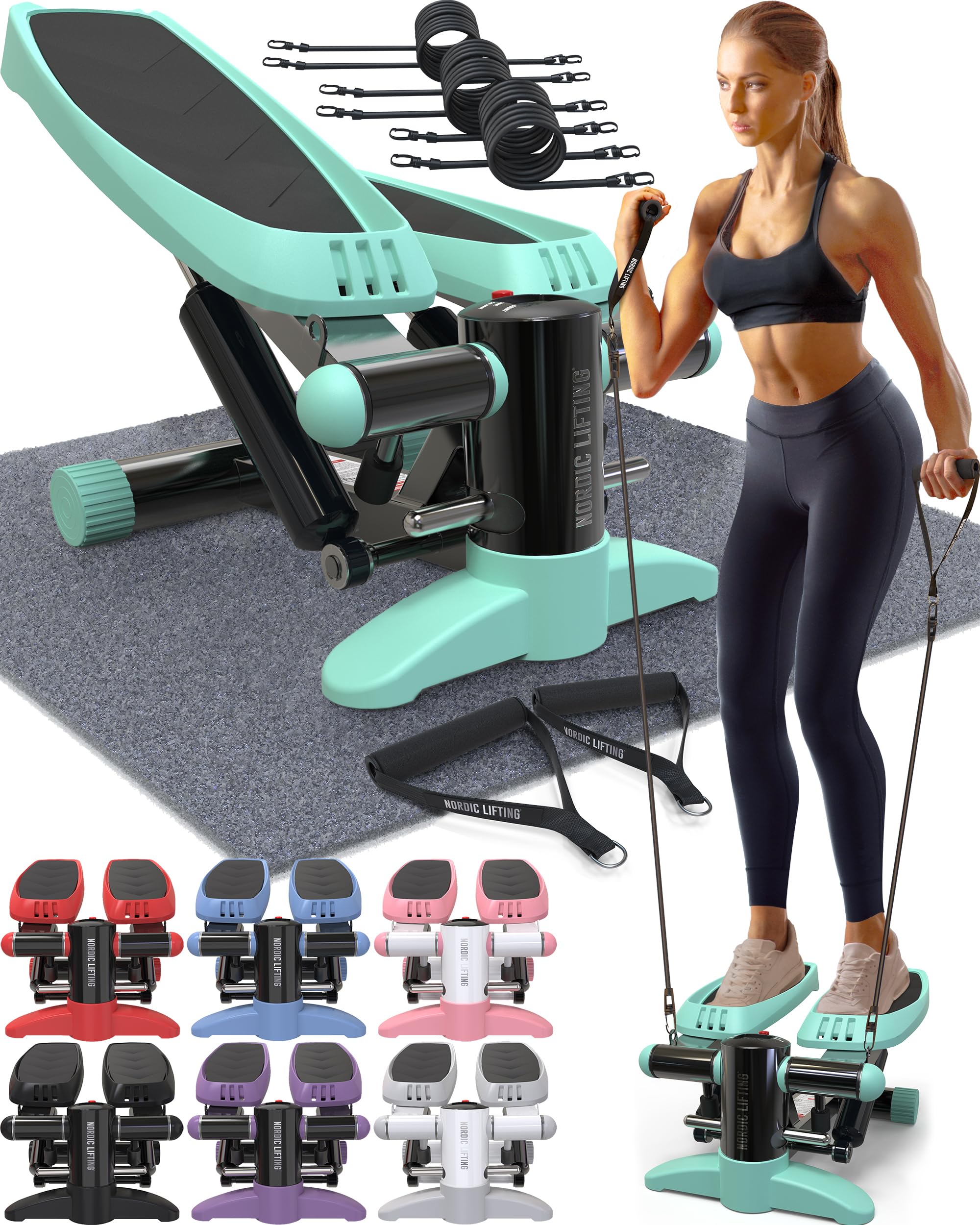 Nordic Lifting Mini Stepper & Stair Climber Machine - w/Resistance Bands Set & Non-Slip Foot Pads - Durable Construction with 330 LBS Weight Capacity - LCD Monitor