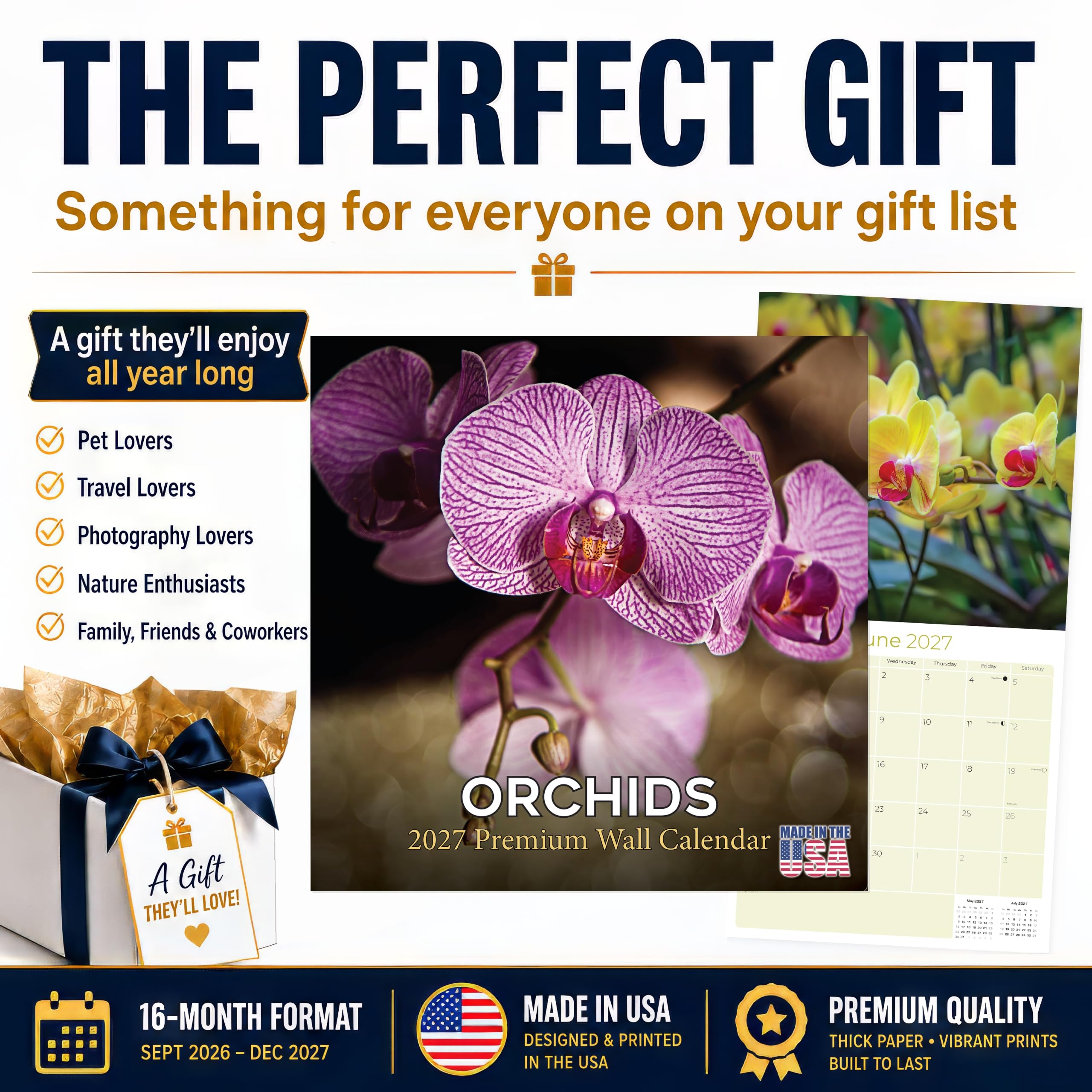 Calendario 2024 2025 con orchidee, calendario mensile da parete, 30,5 x 61 cm, aperto, carta spessa senza sbavature, idea regalo, calendario per insegnanti accademici, organizzazione e pianificazione