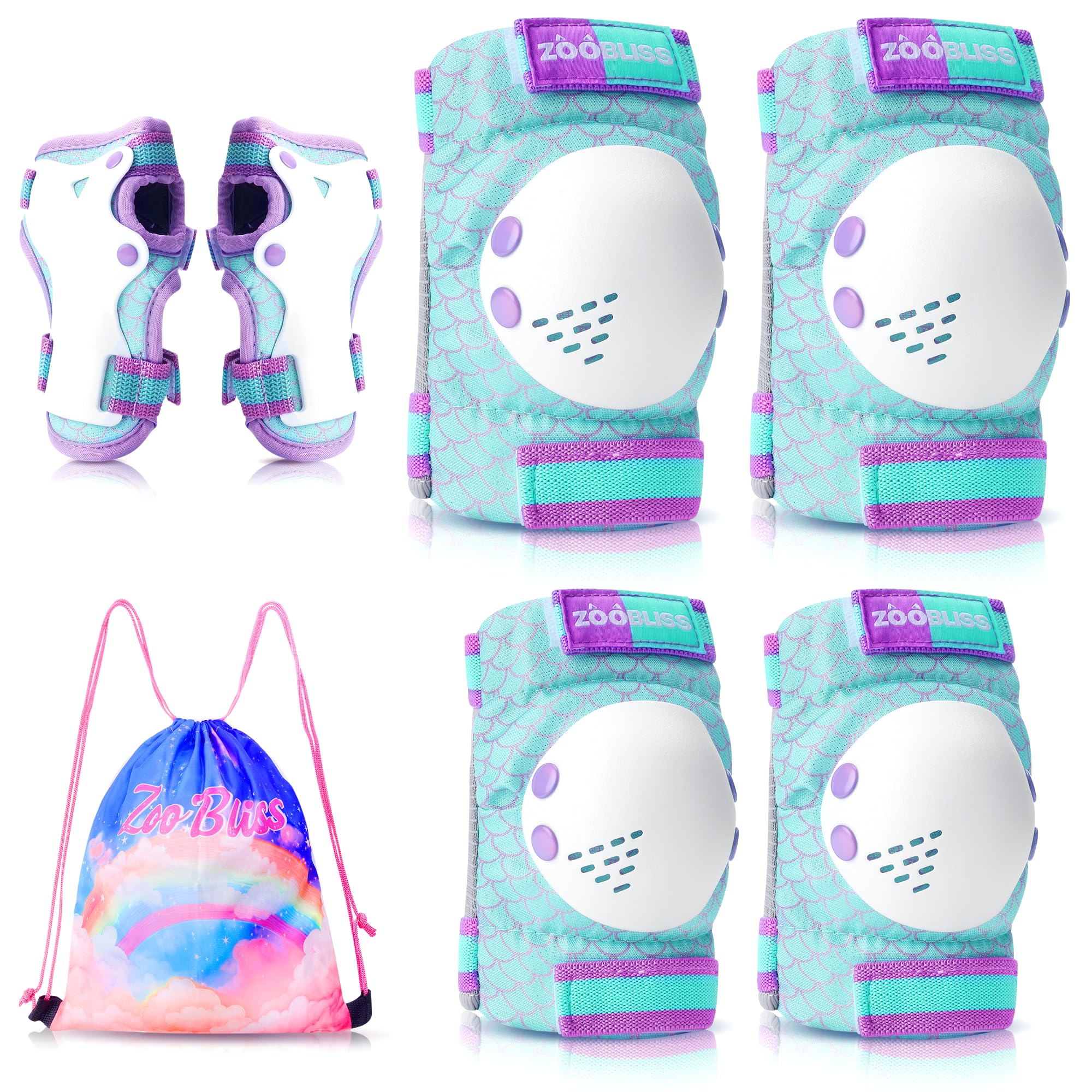Genouillères et coudières pour tout-petits – Protège-poignets pour filles de 3 à 12 ans, équipement de protection pour patins à roulettes, skateboard, vélo, scooter – Sac à cordon inclus