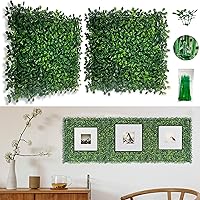 Vista 14 de Bybeton Paneles de pared de césped artificial, 20 x 20 pulgadas (12 unidades), paneles de boj anti rayos UV, telón de fondo de pared verde
