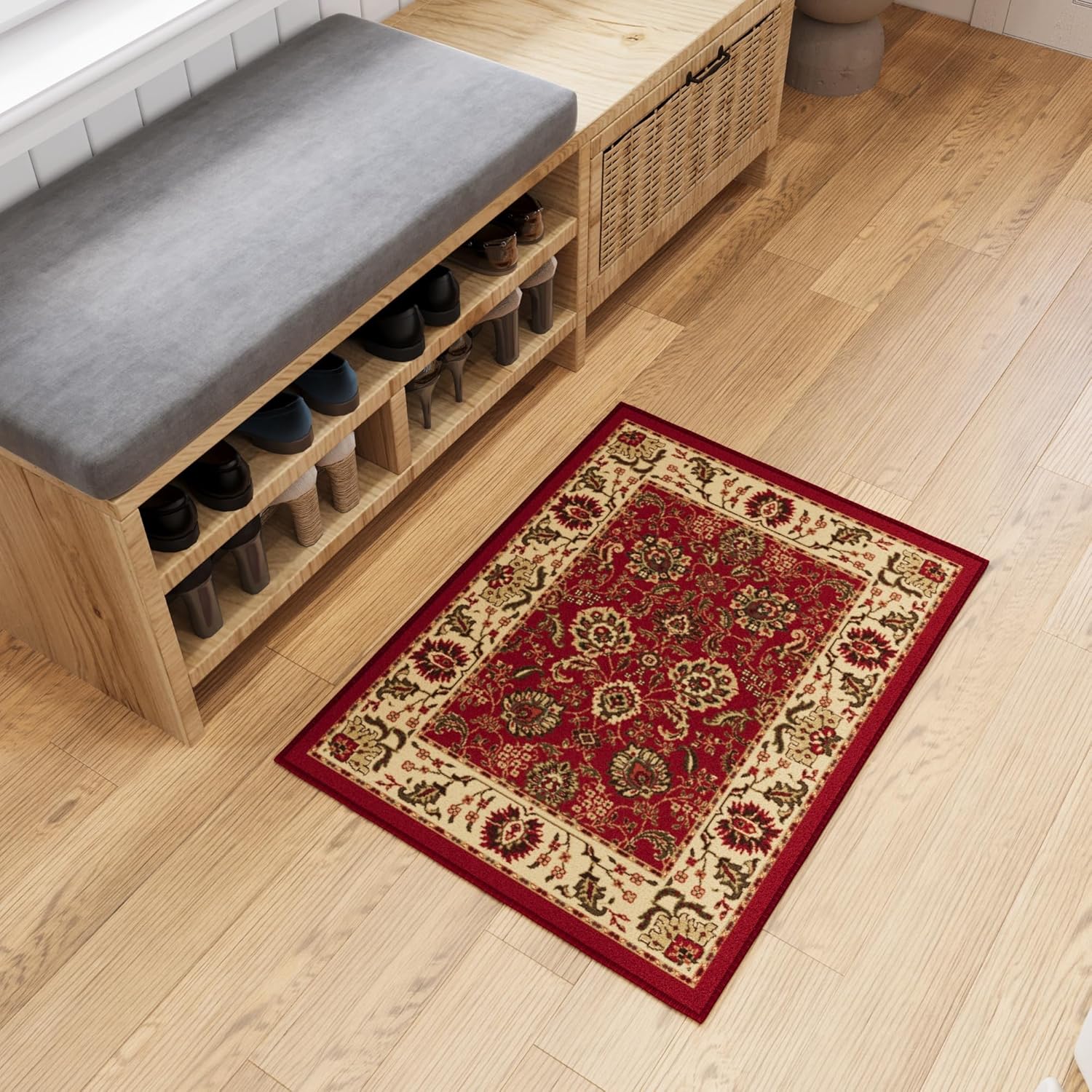Ottomanson Ottohome Collection Non-Slip Rubberback Oriental Design 2x3 Indoor Area Rug/Entryway Mat, 2'3" x 3', Red Oriental Red/Beige Entryway - 2'3" x 3'