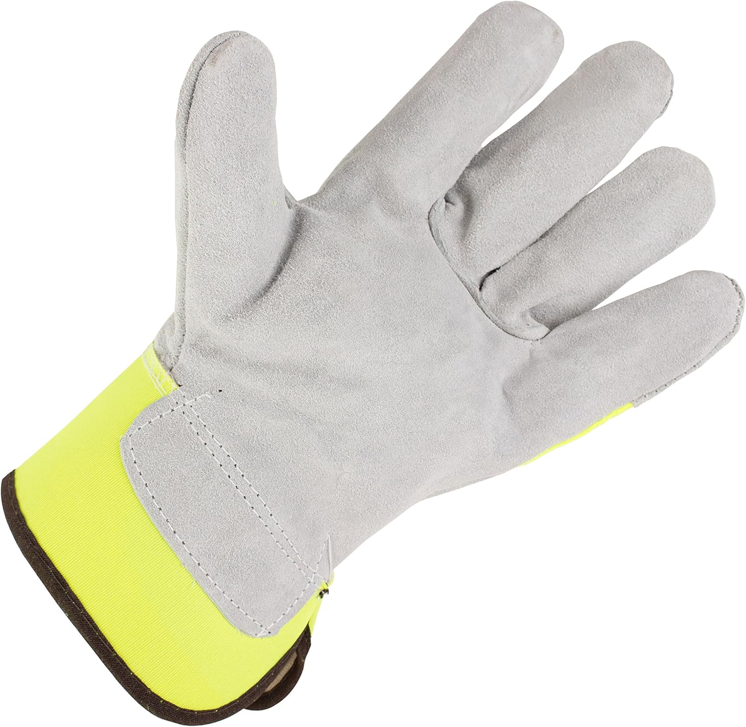 BGBYHVG Hi Visibility Cowhide Palm- Leather Gloves for men with rubberized safety cuff, Large (72 Pairs, Fluorescent Lime)