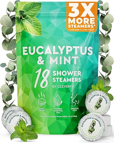 Cleverfy Paquete de 18 vaporizadores de ducha de aromaterapia, vaporizador de ducha de eucalipto y bombas de ducha de menta con aceites esenciales