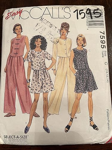 McCall's 7595 Misses Top top, pantalones de meter, falda dividida o pantalones cortos, patrón de costura, talla 10-14