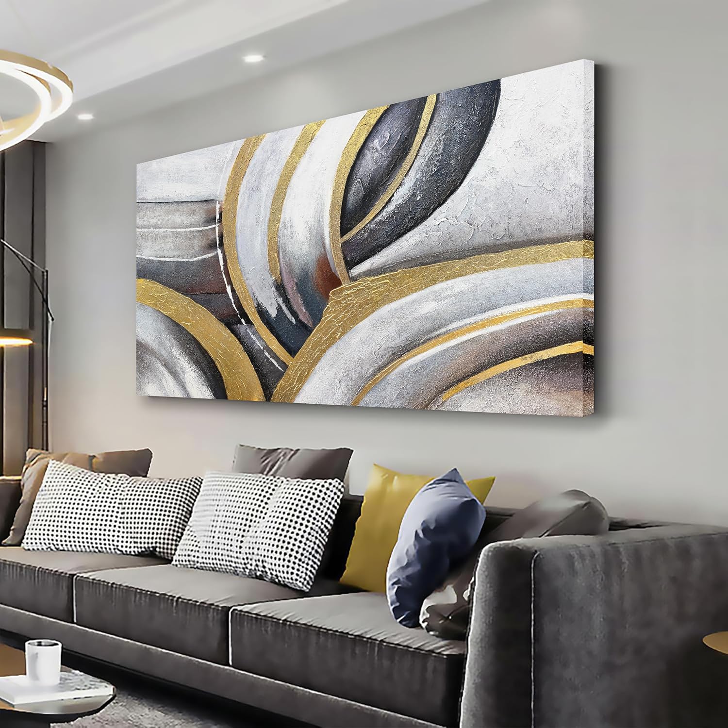 Abstract Wall Art Gold and White Canvas Trendy Painting Artwork AestheticModern Home Canvas Wall Decor Framed Suitable for Living Room Bedroom Restaurant Office 29"X58" 58"L x 29"W Gold