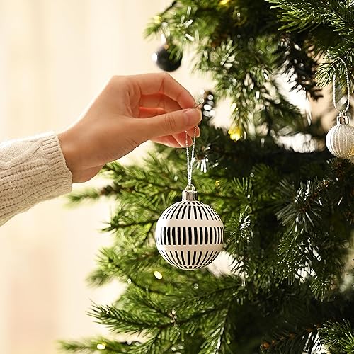 Miniatura 8 de DecorbyHannah - Adornos de Navidad en blanco y negro, 20 unidades, 2.36 pulgadas, adornos bohemios para decoración de árboles, bolas colgantes de