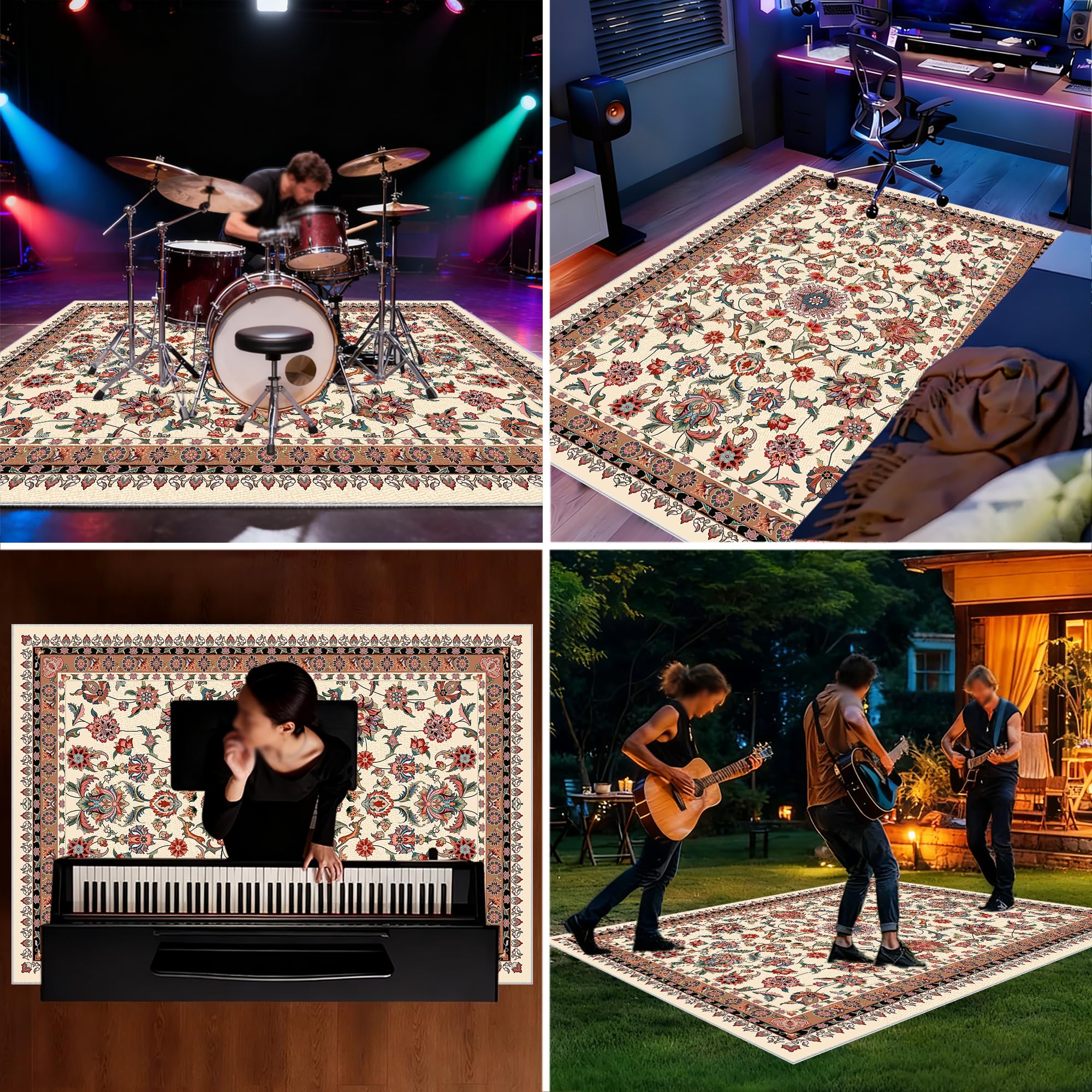 Tapis pour Batterie electronique 180 x 150 cm Tapis Batterie Acoustique Tapis Batterie Insonorisant Tapis de Tambour Tapis de Batterie Tapis Anti-dérapants Tapis de Sol pour Instruments de Musique
