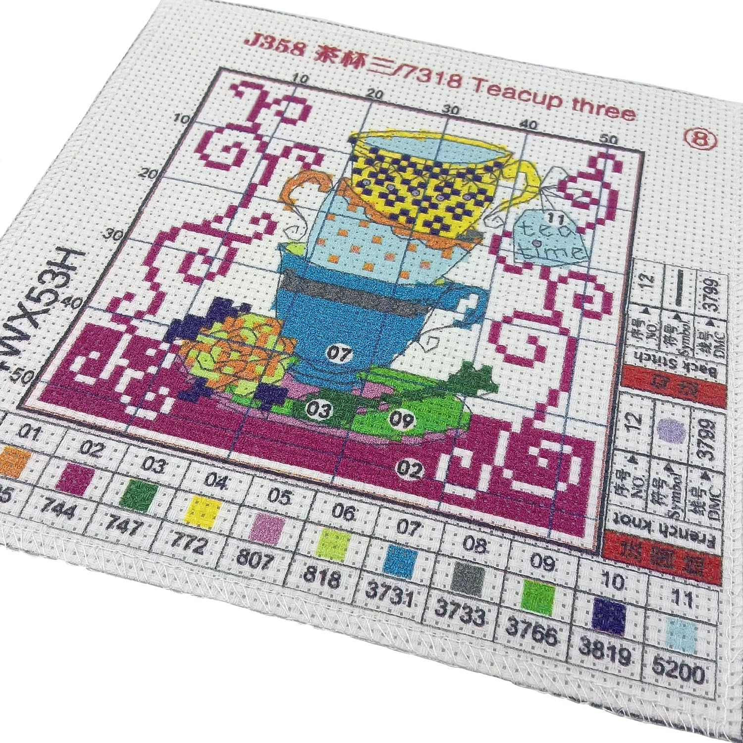 Howie's Needlepoint Cross Stitch Kits, 11CT Pre-Printed Pattern Needlepoint Kits, Full Range of Stamped Starter Kits (Teacup Three, 7.1 x 7.1 Inch) image 3