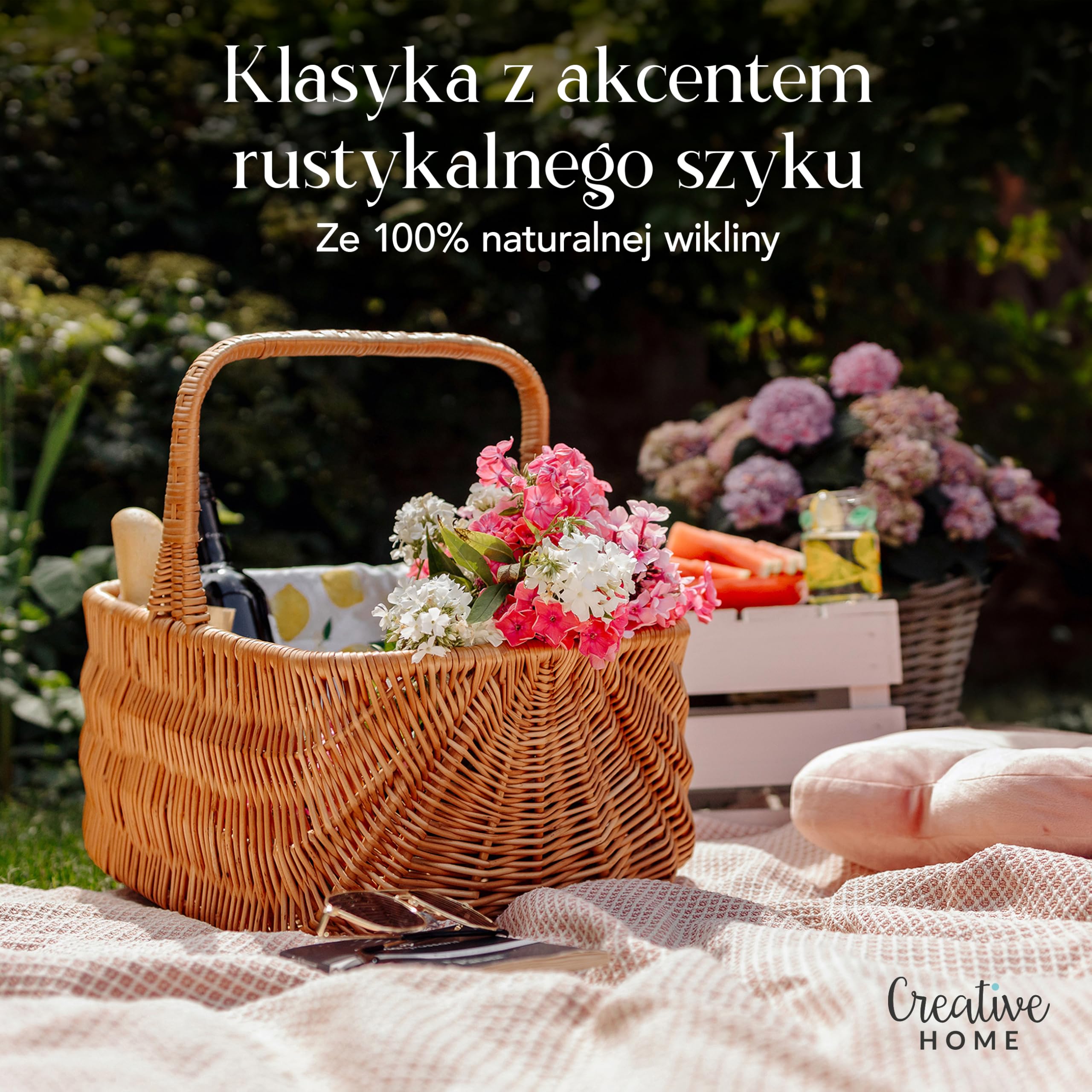 Creative Home Kosz Wiklinowy Holenderski Piknikowy z Rączką 42x32x40cm | (+/- 1 cm) | Duży i Lekki | Ręcznie Wyplatany | Naturalny Brąz | Uniwersalny i Wytrzymały