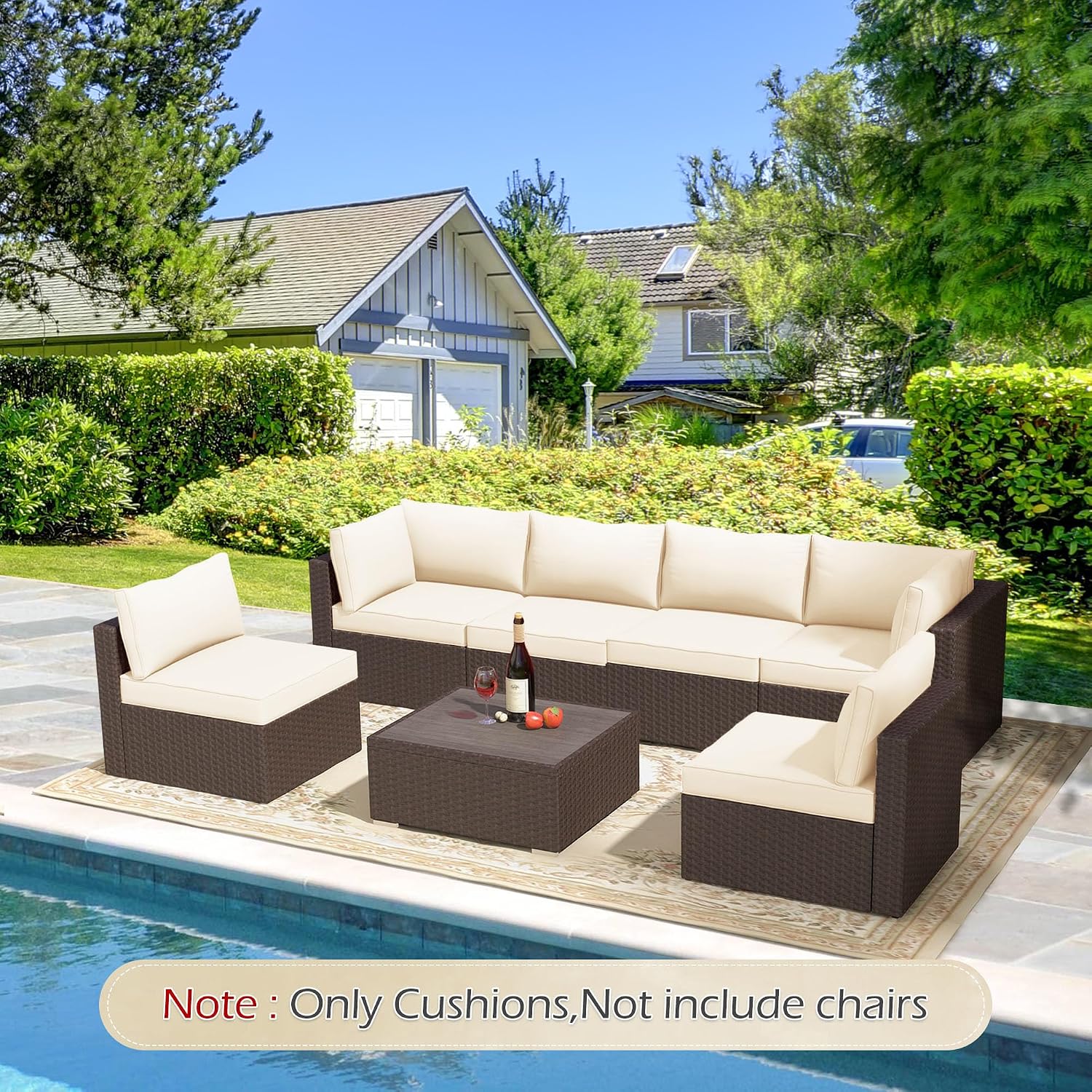 HOMREST Outdoor Replacement Cushions for Patio Furniture,Water-Repellent Sofa Cushion for 6-Seat Rattan Wicker Sectional Patio Conversation Sets,14-Piece Cushions Set for Outdoor Couch（Beige）