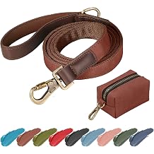 Classic 6FT PU Leather Dog Leash with Dog Poop Bag Holder for Large Dogs