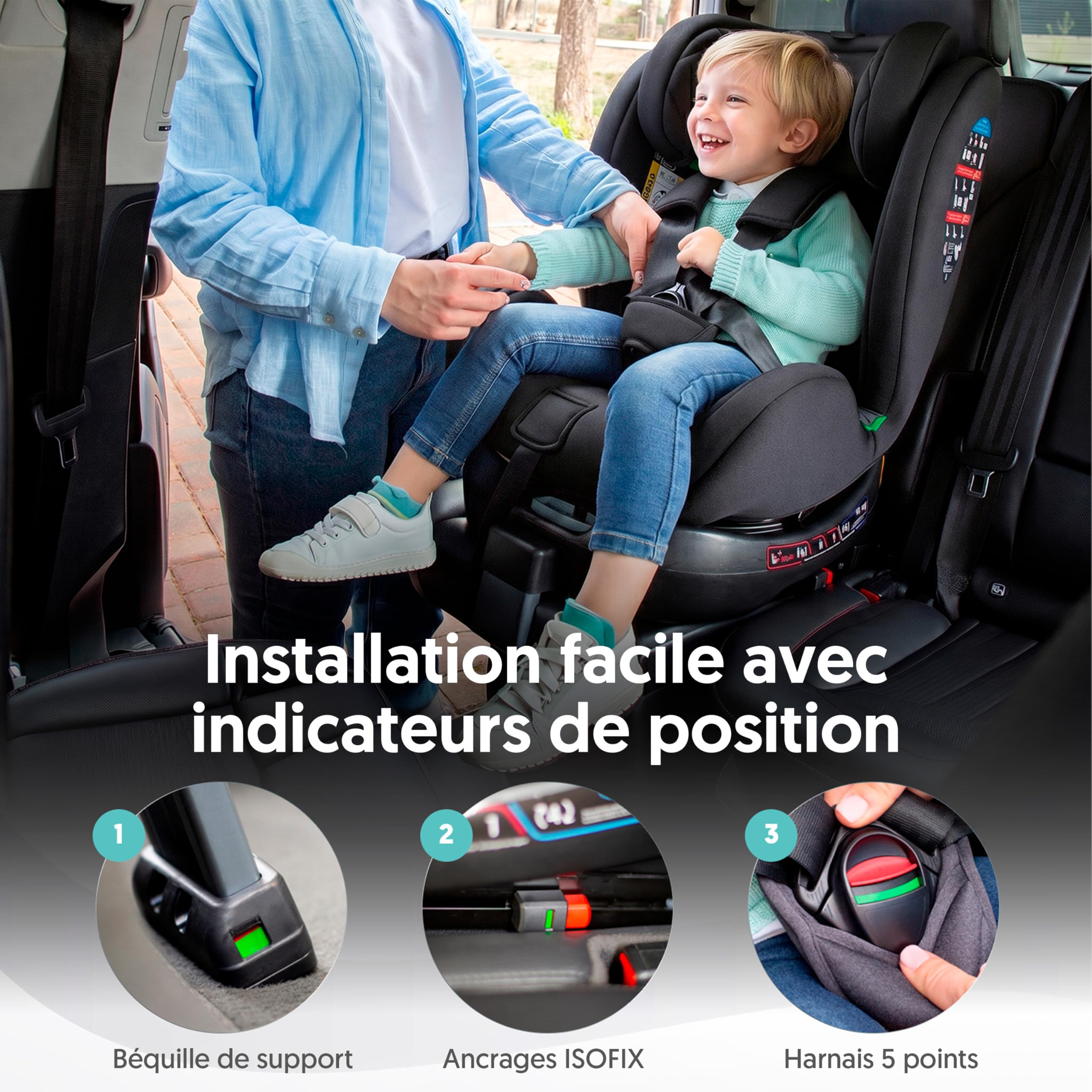 Interbaby Siège Auto Bébé Sella i-Size ISOFIX 360° Groupe 0+1+2+3 (Noir) | Siège auto pivotant 360 inclinable 40-150 cm, réducteur nouveau-né, protection latérale SIP, appui-tête réglable