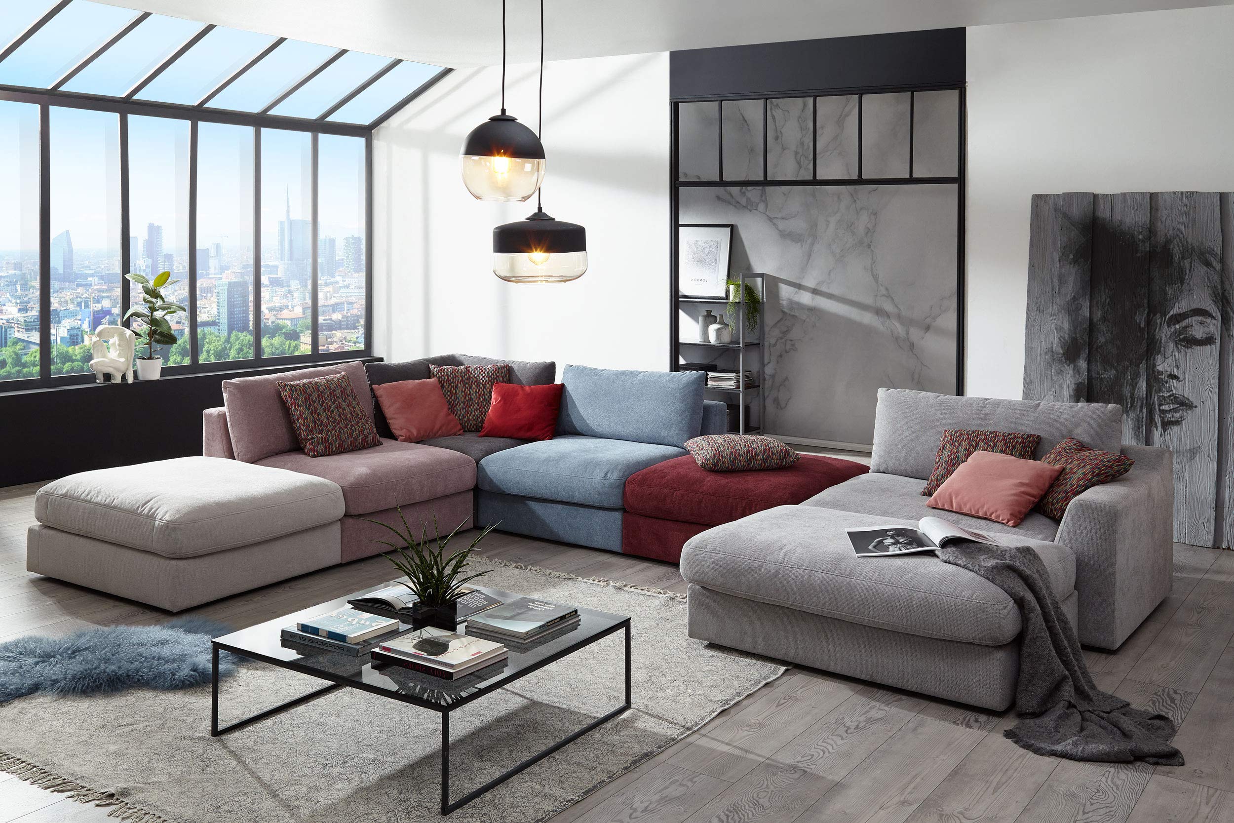 CAVADORE Sofa-Modul "Fiona" Sitzelement ohne Rücken / XXL-Hocker / 94 x 48 x 112 / Webstoff dunkelbraun