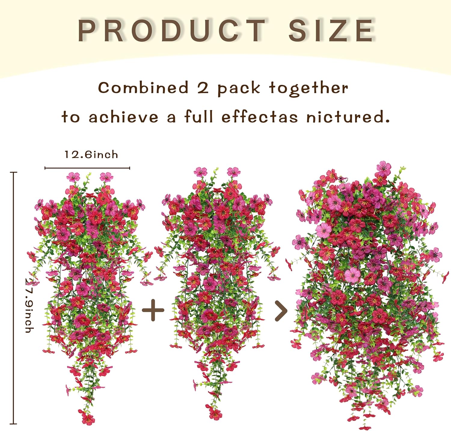 Senjie Artificial Hanging Flowers for Outdoor Spring Decor, 2 pcs UV Resistant Fake Silk Faux Flowers Plants for Outside Porch Patio Balcony Planters