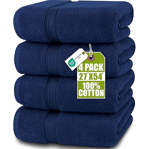 Utopia Towels 4 Pack Premium Bath Towels Set, 27 by 54 Inches, 100% Ring Spun Cotton 600GSM, Lightweight and Highly Absorbent Quick Drying Towels, Perfect for Daily Use, Navy