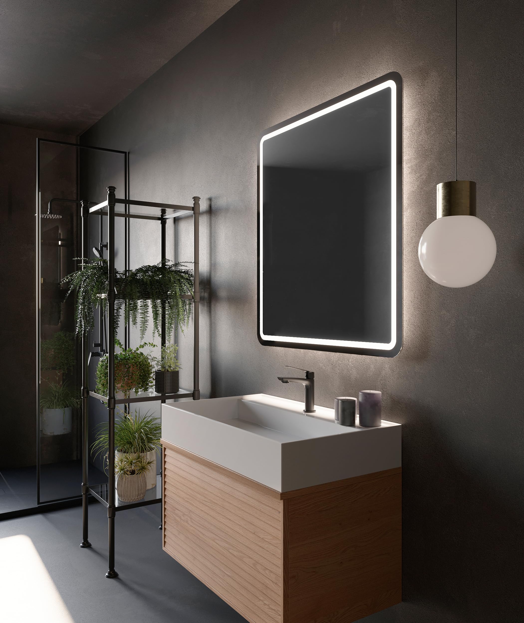 Mice - Espejos con luz led de Baño - Espejo retroiluminado con Cantos Redondeados, luz Frontal fría - Espejo con luz para Vestidor, Maquillaje, Centro Estetica - Medida 100x80cm