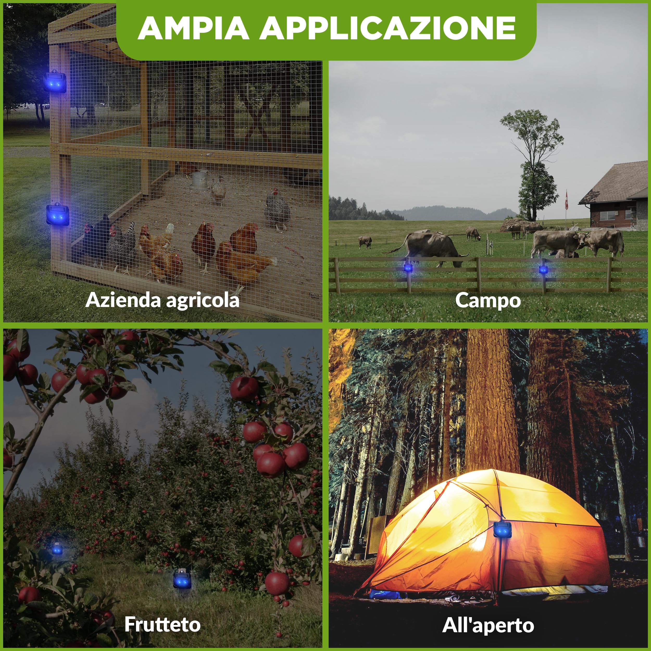 ISOTRONIC Repellente Solare Animali Selvatici LED Blu (4 Pezzi), Dissuasore per Procioni Cervi Volpi Cinghiali, Raggio d'azione 40m², Deterrente Efficace Esterno e Giardino Senza Veleni