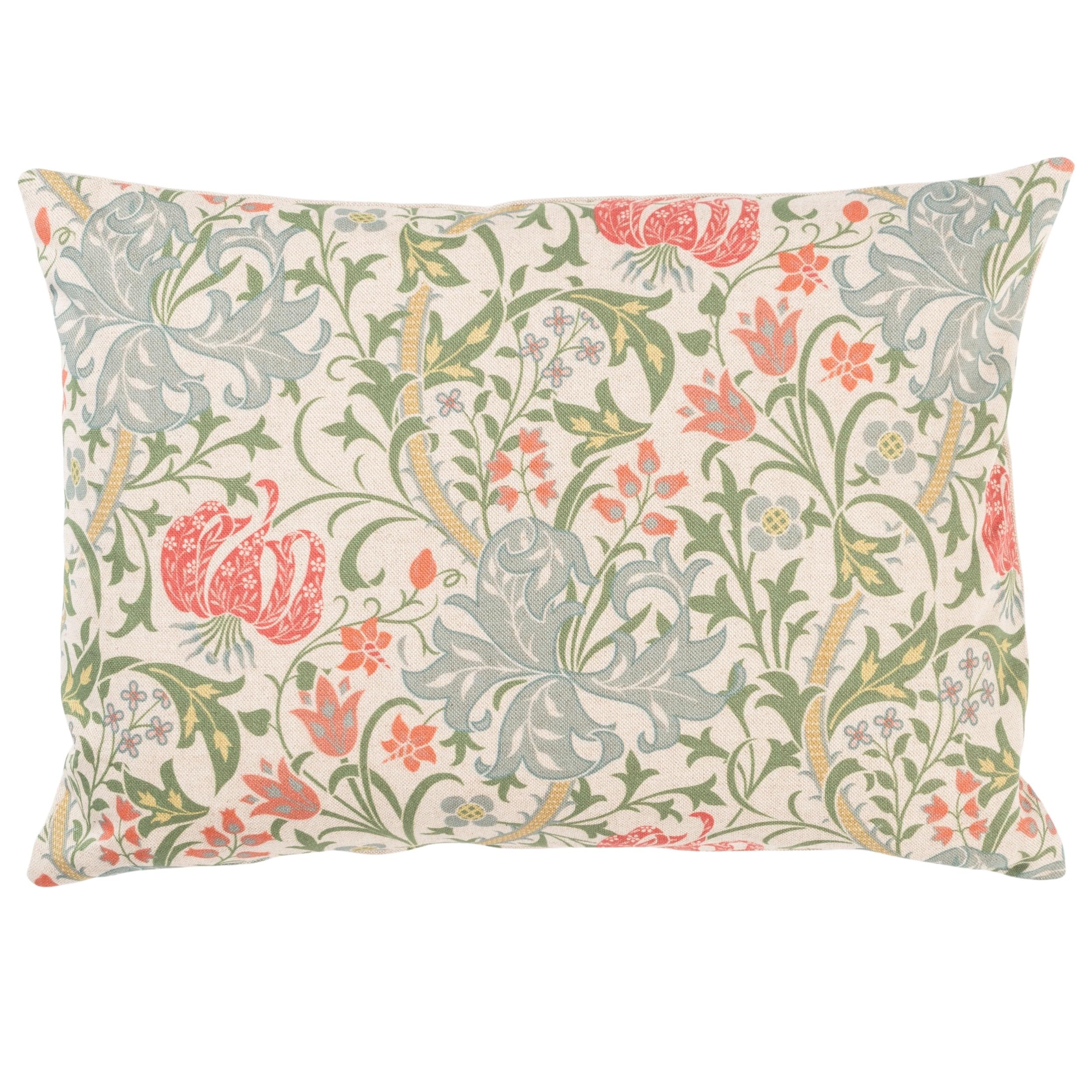 Linen Loft Duck Egg Blue Jacobean Floral Print Boudoir Cushion Cover. And Coral Pink Vintage Botanical Print. 17X12 Rectangle Cover Only