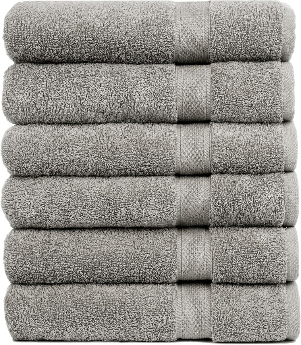 Pleasant Home Bath Towels Set of 6 (24” x 50”) 100% Cotton, Gray | 515 GSM | Lightweight, Soft & Highly Absorbent Luxury Towels for Bathroom | for Gym, Pool & Spa
