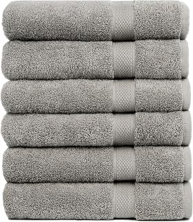 PH Pleasant Home Bath Towels Set of 6, 100% Cotton 515 GSM, Soft Absorbent 24x50 Gray for Bathroom Gym Pool Spa
