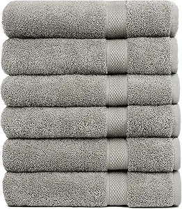 Pleasant Home Bath Towels Set of 6 (24” x 50”) 100% Cotton, 515 GSM | Lightweight, Soft & Absorbent Luxury Towels for Bathroom | for Gym, Pool & Spa | 6 Pack, Gray