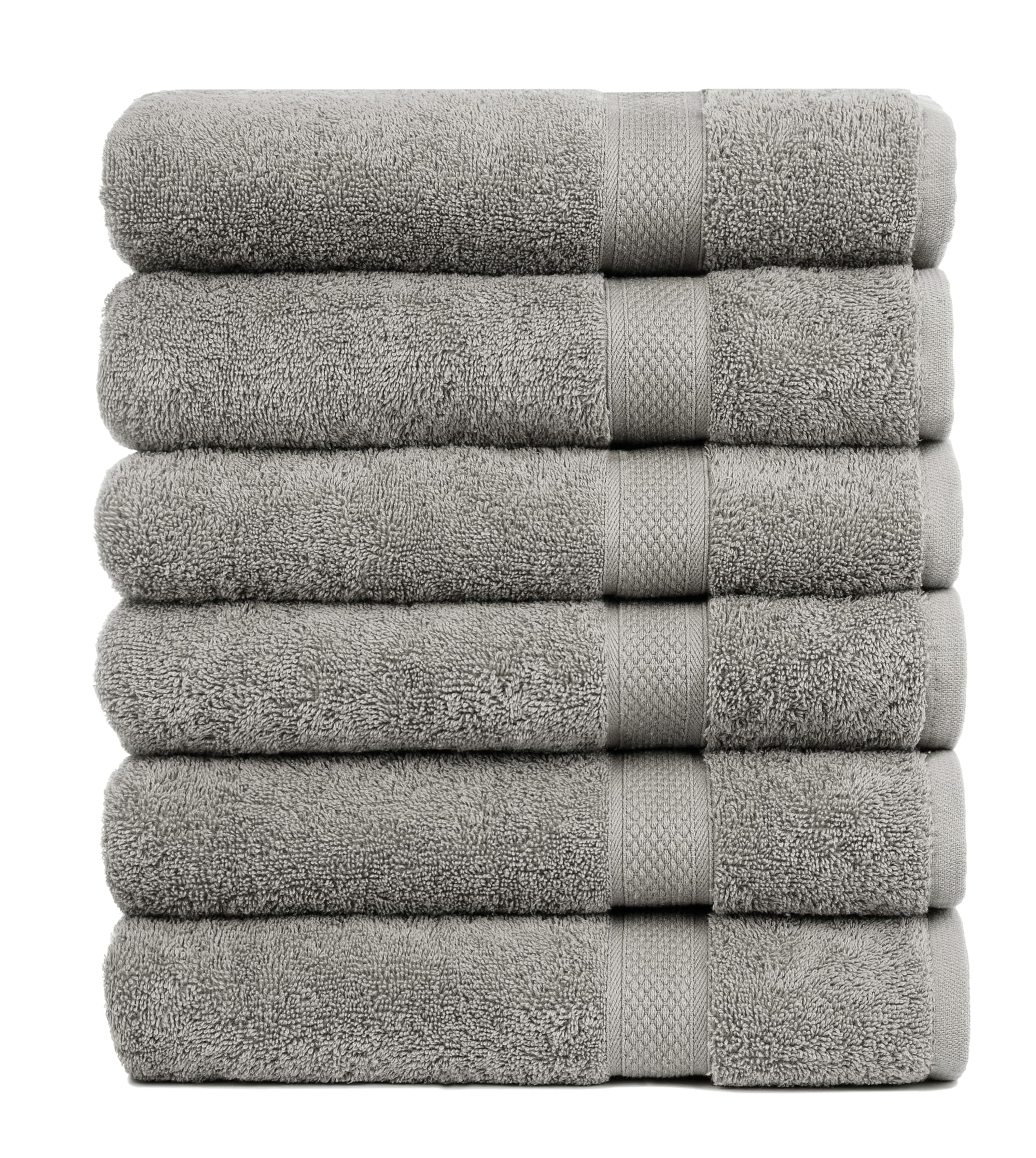 Pleasant Home Bath Towels Set of 6 (24” x 50”) 100% Cotton, 515 GSM | Lightweight, Soft & Highly Absorbent Luxury Towels for Bathroom | for Gym, Pool & Spa | 6 Pack, Gray