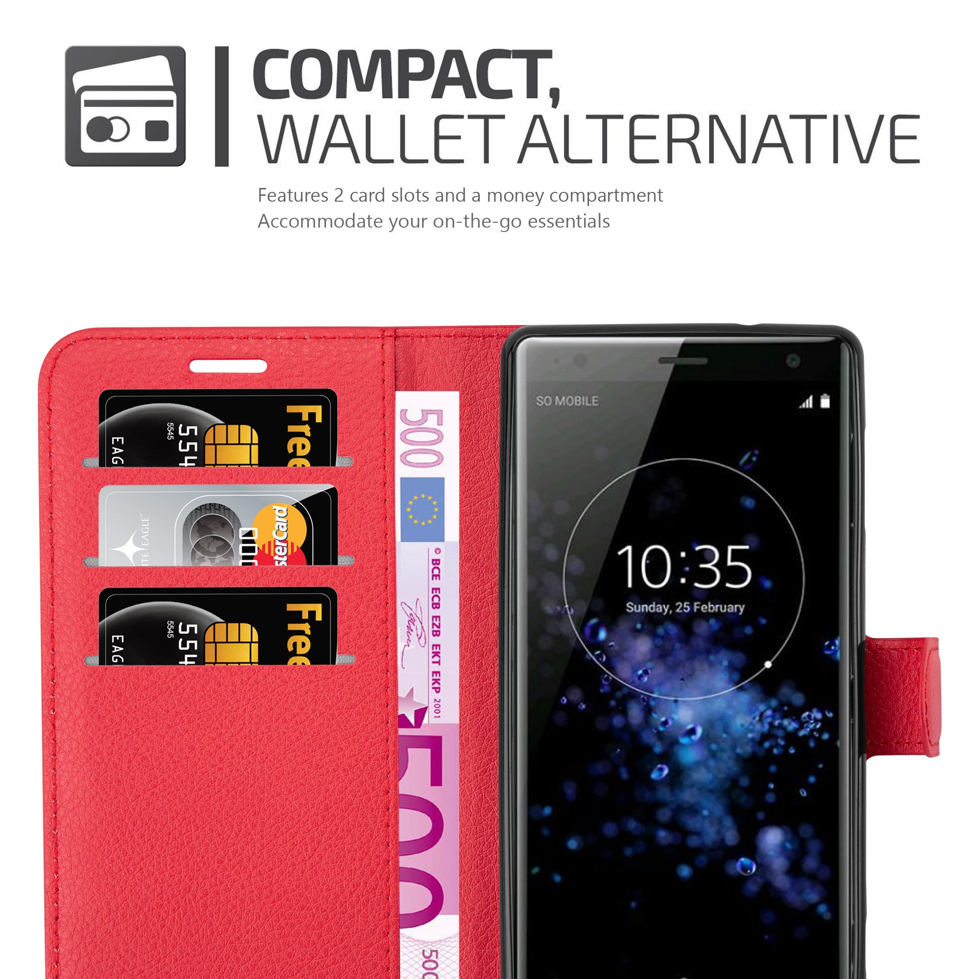 Cadorabo Cover Libro Portafoglio Per Sony Xperia XZ Premium - Pelle Rossa Carminio, Slot Carte E Chiusura Magnetica