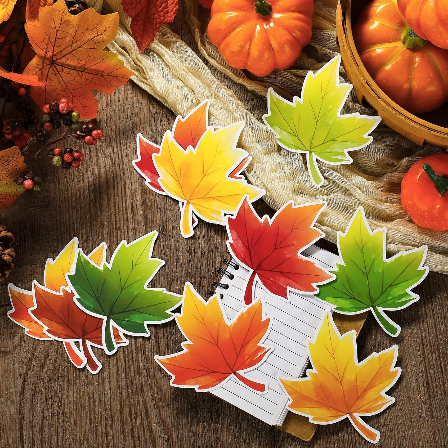 Geyee 108 Pcs Thanksgiving Fall Leaves Cutouts Christian Bulletin Board Sets Classroom Autumn Paper Maple Religious Leaves Die Cuts for Craft School Door Chalkboard Decorations(Watercolor,4 Inch) - Image 3