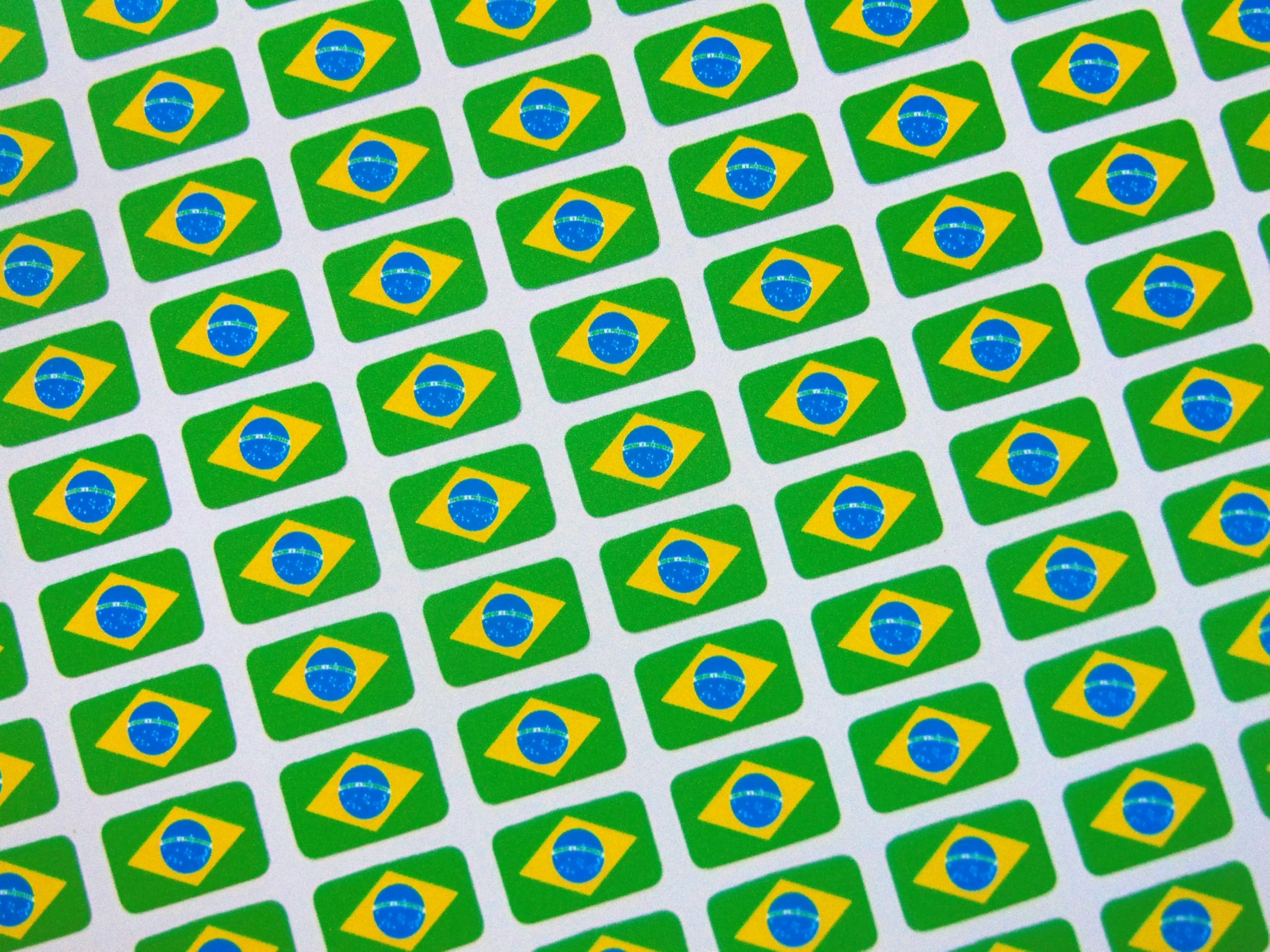 Minilabel Mixed Pack Of 110 Small Mini 16X10mm Brazil Brazilian Durable Plastic Flag Stickers, Sticky Labels