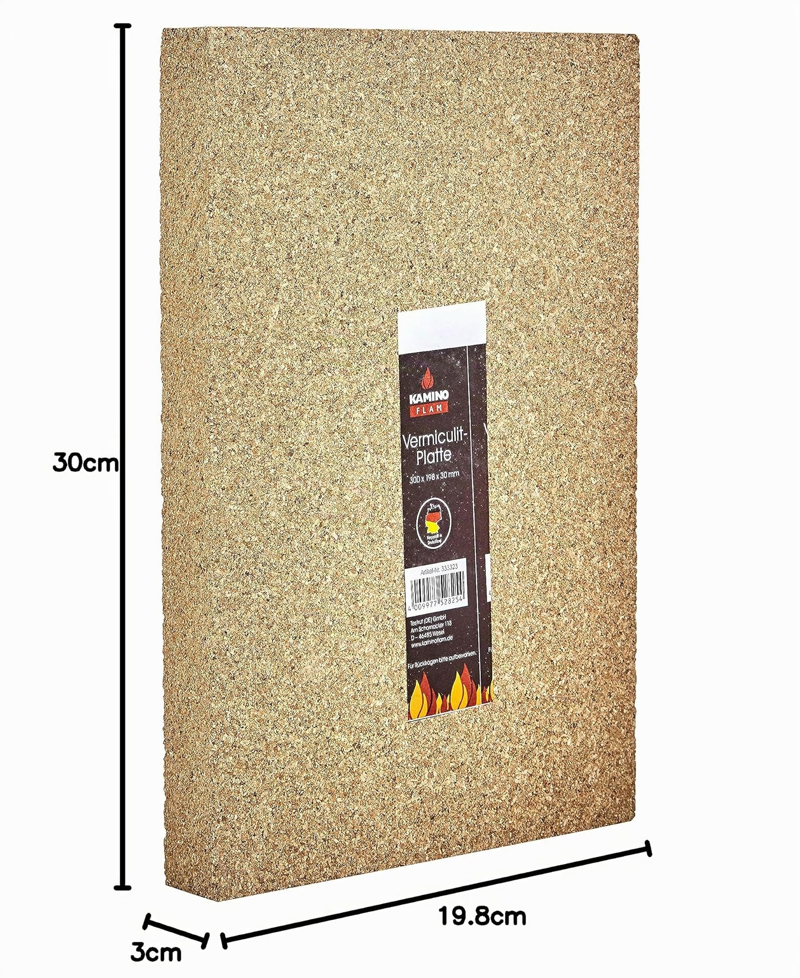 Kamino Flam 333323 - Plancha de Vermiculita, Marrón, 30 x 19.8 x 3 cm