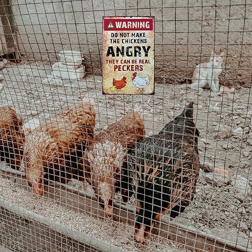 Miniatura 5 de Letrero divertido de pollo, letrero de metal para decoración de pared, letrero de advertencia con texto en inglés "Warning do not make the chickens