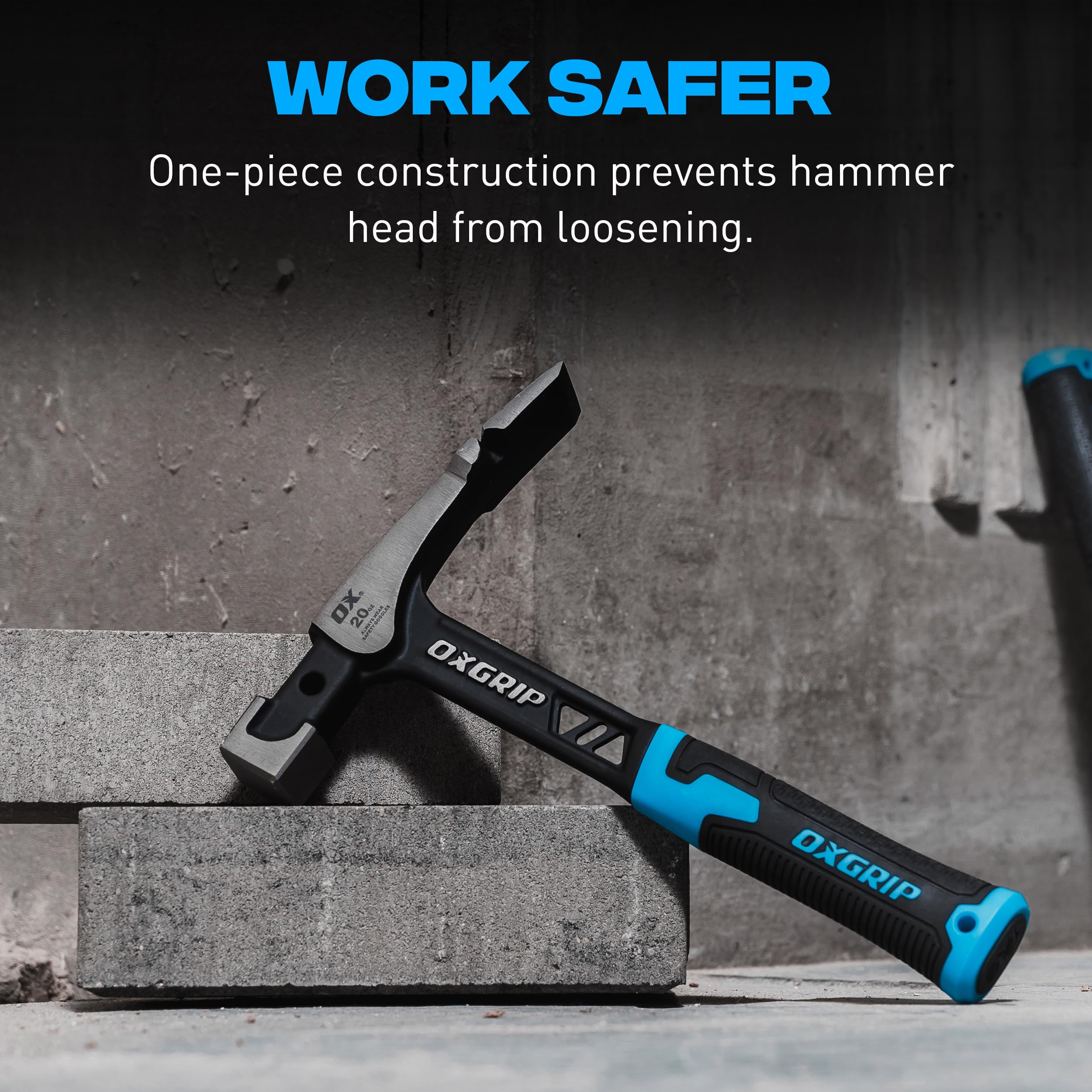 OX Pro Ultrastrike - Martello da muratore Ultrastrike robusto, manico a ponte antivibrazioni, massima durata con manico in acciaio monopezzo, impugnatura ergonomica antiscivolo e caratteristiche di