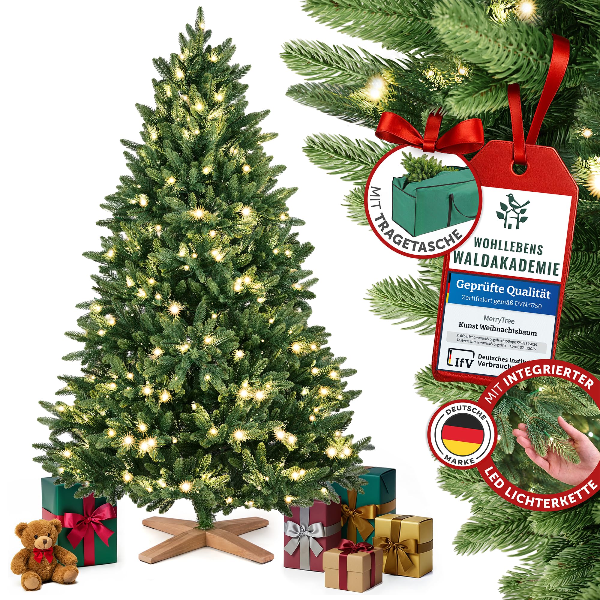 Amazon.de: Merry Tree Premium knstlicher Weihnachtsbaum 180cm -  Weihnachtsbaum mit Beleuchtung LED - Tannenbaum Spritzguss 100% PE-Nadeln  inkl. edlem Holzfu - Tannenbaum knstlich mit Beleuchtung - Christbaum