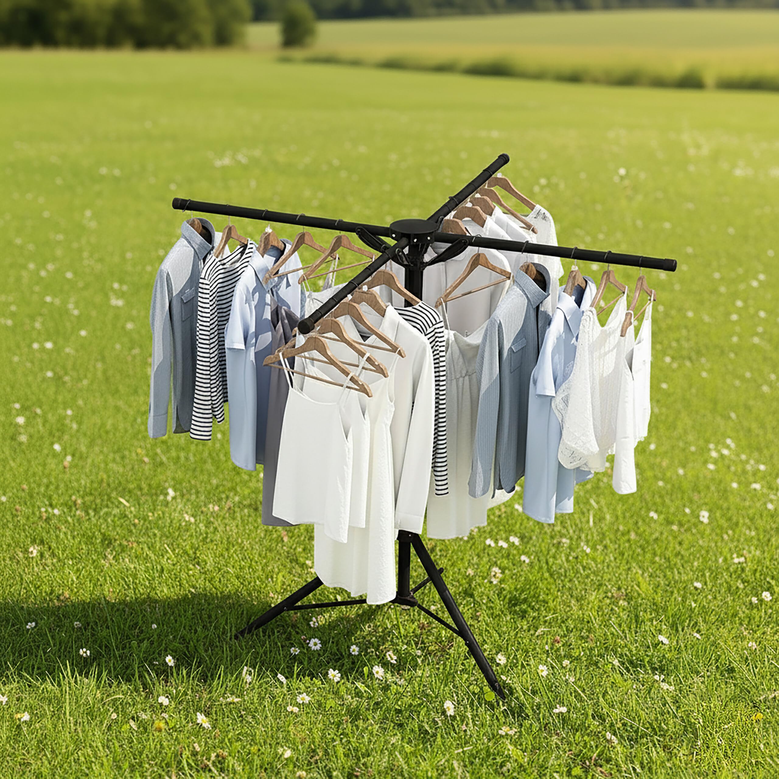 Relaxdays Étendoir à Linge, Pliable, jusqu'à 15 kg, Hauteur réglable, H x P : 100-180 x 125 cm, Noir