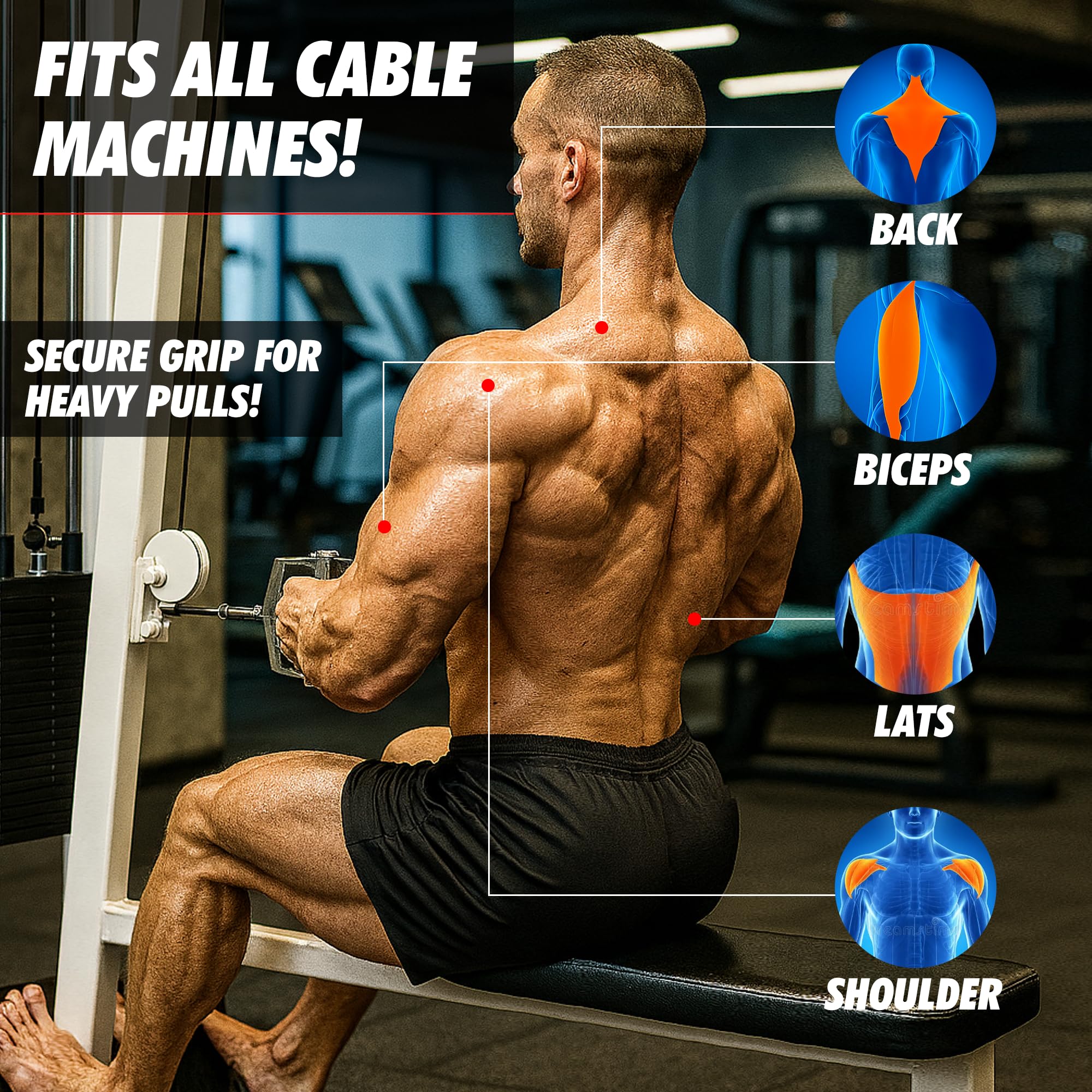 Accessori Macchina a Cavo – Barra LAT Machine 70 cm, Barra Tricipiti a V, Doppia D, Triangolo, Barra Dritta 50 cm – Acciaio, Grip Antiscivolo, Universale – Dorsali, Bicipiti, Tricipiti