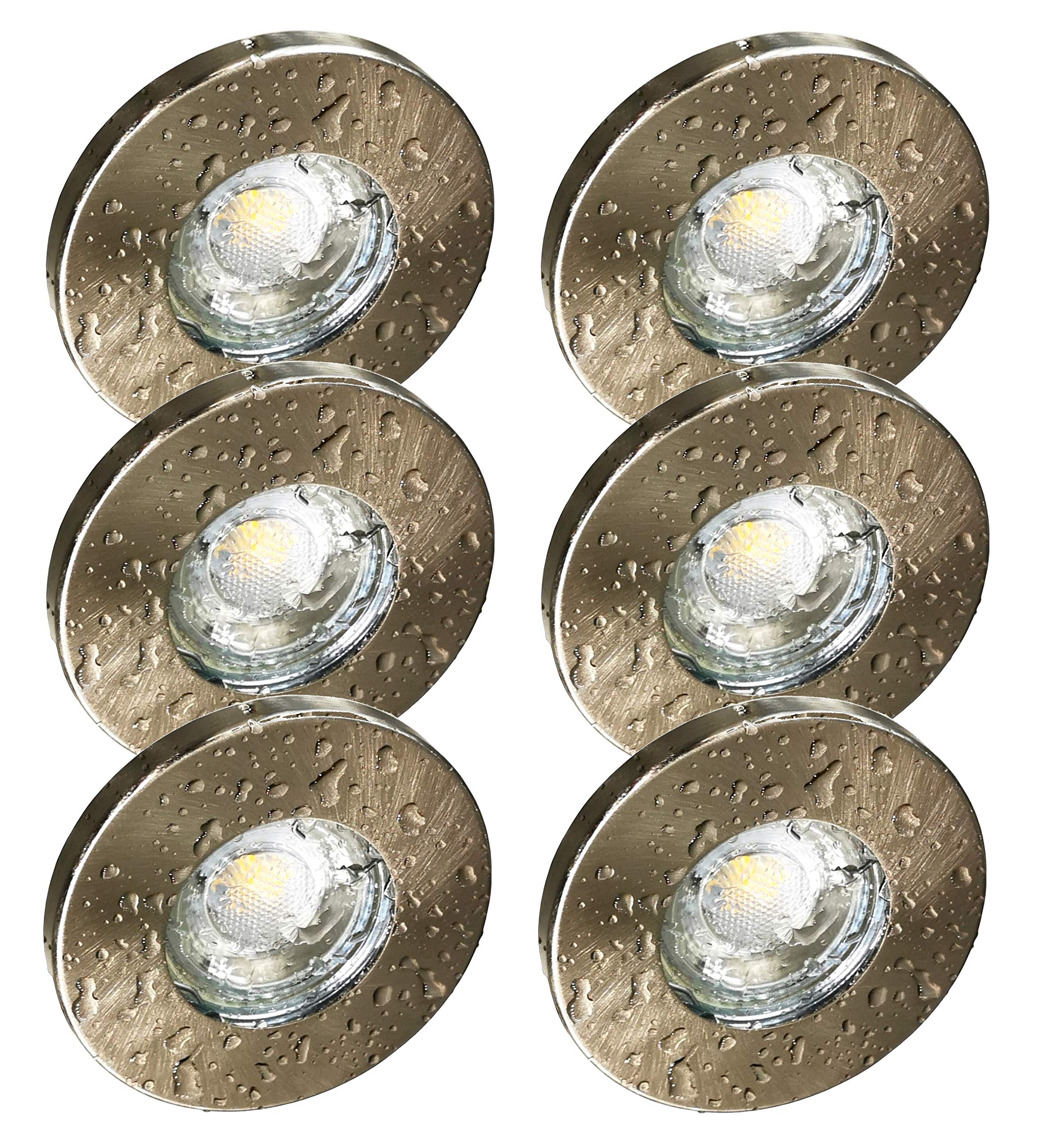 Trango 6er Set IP44 Bad Einbaustrahler aus Edelstahl gebürstet 6729IP-062GCOBSDAK inkl. 6x 3 Stufen dimmbar LED Leuchtmittel, Dusche Einbauleuchten, Außen I Feuchtraum Deckenstrahler, Deckenspots