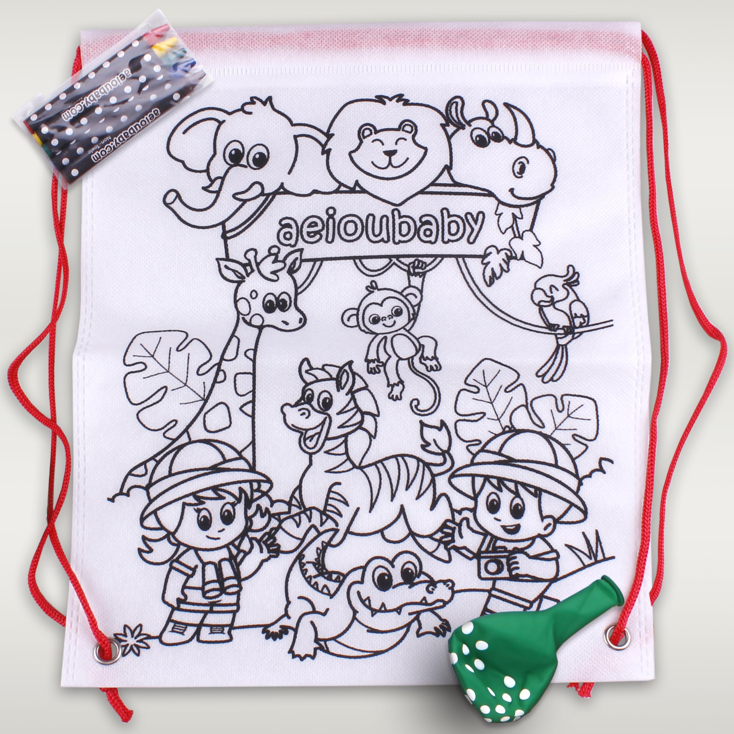 25 Sacs à Dos à Colorier + Sac Réutilisable avec 5 Crayons de Couleur et Ballon | Cadeau pour Enfants Fêtes Anniversaire Animaux